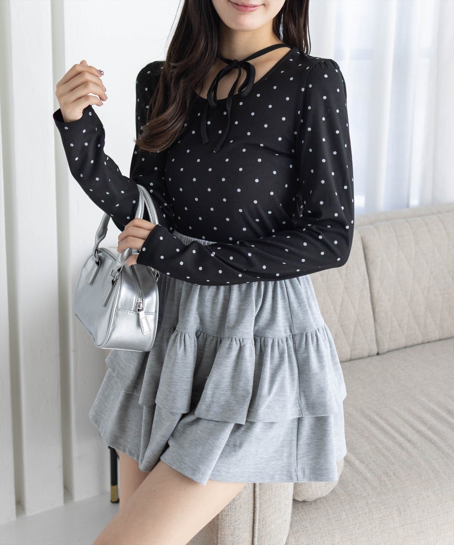 【クリア/clear】のフロントリボンドットプリントカットソー インテリア・キッズ・メンズ・レディースファッション・服の通販 founy(ファニー) 　ファッション　Fashion　レディースファッション　Fashion for Women　トップス・カットソー　Cut & Sew Tops　カットソー・ベーシックTシャツ　Cut-and-Sewn Tops / Stretch Tees & Basics　インナー　Innerwear　カットソー　Cut and Sewn Top　ガーリー　Girly, Feminine Style　ショート　Short, Short Length　デニム　Denim, Jeans Material　バランス　Balance, Style Balance　フィット　Fit, Slim Fit　フレア　Flare, Flared　ミニスカート　Mini Skirt, Short Skirt　BK|ID: prp329100004809255 ipo3291000000034902938