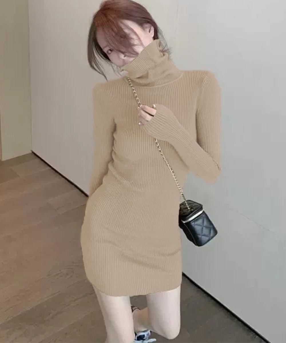 【ミニミニストア/miniministore】のニットワンピース ミニ タイトワンピース インテリア・キッズ・メンズ・レディースファッション・服の通販 founy(ファニー) 　ファッション　Fashion　レディースファッション　Fashion for Women　ワンピース　Dresses　ニットワンピース　Knit Dresses　アクリル　Acrylic Material　オレンジ　Orange　シンプル　Simple, Minimal　スリム　Slim, Slim Fit　セーター　Sweater, Knitwear　タートルネック　Turtleneck, High Neck　長袖　Long Sleeve, Full Sleeve　フィット　Fit, Slim Fit　無地　Plain, Solid Color　A/W・秋冬　Autumn/Winter　モカベージュ|ID: prp329100004809315 ipo3291000000034903570