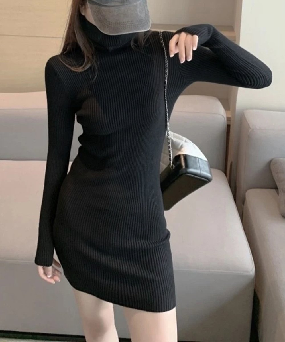 【ミニミニストア/miniministore】のニットワンピース ミニ タイトワンピース インテリア・キッズ・メンズ・レディースファッション・服の通販 founy(ファニー) 　ファッション　Fashion　レディースファッション　Fashion for Women　ワンピース　Dresses　ニットワンピース　Knit Dresses　アクリル　Acrylic Material　オレンジ　Orange　シンプル　Simple, Minimal　スリム　Slim, Slim Fit　セーター　Sweater, Knitwear　タートルネック　Turtleneck, High Neck　長袖　Long Sleeve, Full Sleeve　フィット　Fit, Slim Fit　無地　Plain, Solid Color　A/W・秋冬　Autumn/Winter　ブラック|ID: prp329100004809315 ipo3291000000034903572