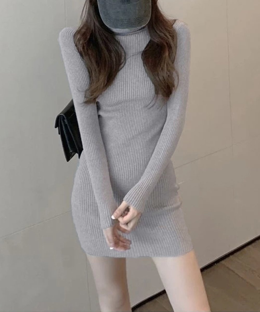 【ミニミニストア/miniministore】のニットワンピース ミニ タイトワンピース インテリア・キッズ・メンズ・レディースファッション・服の通販 founy(ファニー) 　ファッション　Fashion　レディースファッション　Fashion for Women　ワンピース　Dresses　ニットワンピース　Knit Dresses　アクリル　Acrylic Material　オレンジ　Orange　シンプル　Simple, Minimal　スリム　Slim, Slim Fit　セーター　Sweater, Knitwear　タートルネック　Turtleneck, High Neck　長袖　Long Sleeve, Full Sleeve　フィット　Fit, Slim Fit　無地　Plain, Solid Color　A/W・秋冬　Autumn/Winter　グレー|ID: prp329100004809315 ipo3291000000034903576