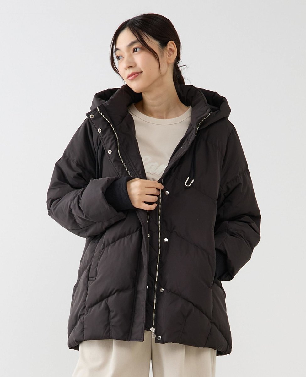 【メルローズ クレール/MELROSE claire】の【フードスタンドミドルピュアダウン】 インテリア・キッズ・メンズ・レディースファッション・服の通販 founy(ファニー) ファッション Fashion レディースファッション Fashion for Women ジャケット Jacket, Outerwear タフタ Taffeta, Structured Fabric ダウン Down, Puffer メタル Metal, Metal Parts ブラック系その他|ID: prp329100004809335 ipo3291000000034903783