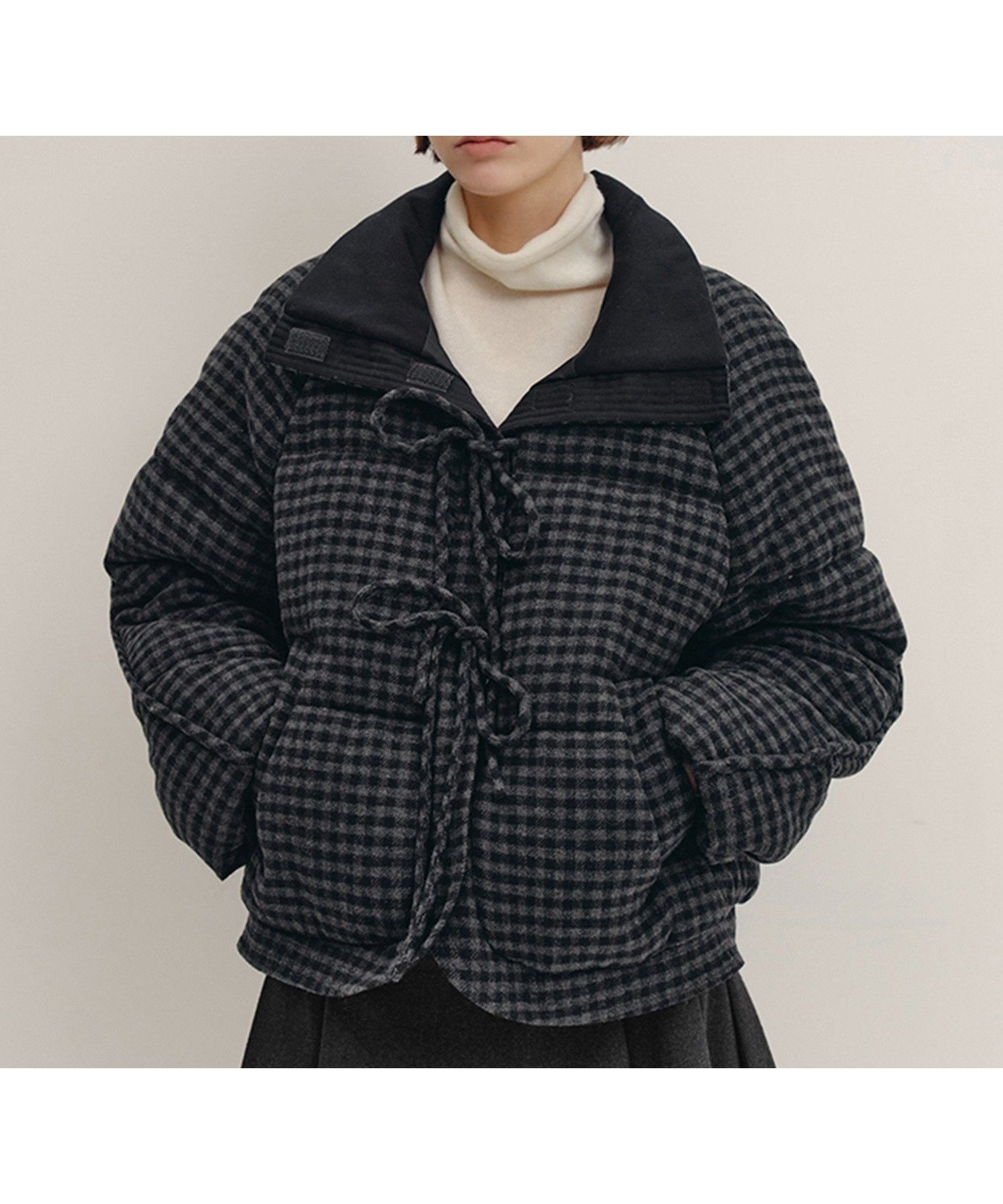 【チュクラ/chuclla】のチェック柄 リボンデザイン 中綿ジャケット FD24M024【Fano】 人気、トレンドファッション・服の通販 founy(ファニー) 　ファッション　Fashion　レディースファッション　Fashion for Women　アウター　Coat / Outerwear Collection　レディースジャケット・軽アウター　Jackets　クラシカル　Classical, Vintage-Inspired　ショート　Short, Short Length　ジャケット　Jacket, Outerwear　スタイリッシュ　Stylish, Fashionable　スタンド　Stand Collar, Upright Stand　スラックス　Slacks, Dress Pants　チェック　Check, Plaid, Tartan　デニム　Denim, Jeans Material　トレンド　Trend, Trending Now　バランス　Balance, Style Balance　フロント　Front, Front Design　ポケット　Pocket, Pocket Detail　リボン　Ribbon, Bow　 other-1|ID: prp329100004809344 ipo3291000000034903832