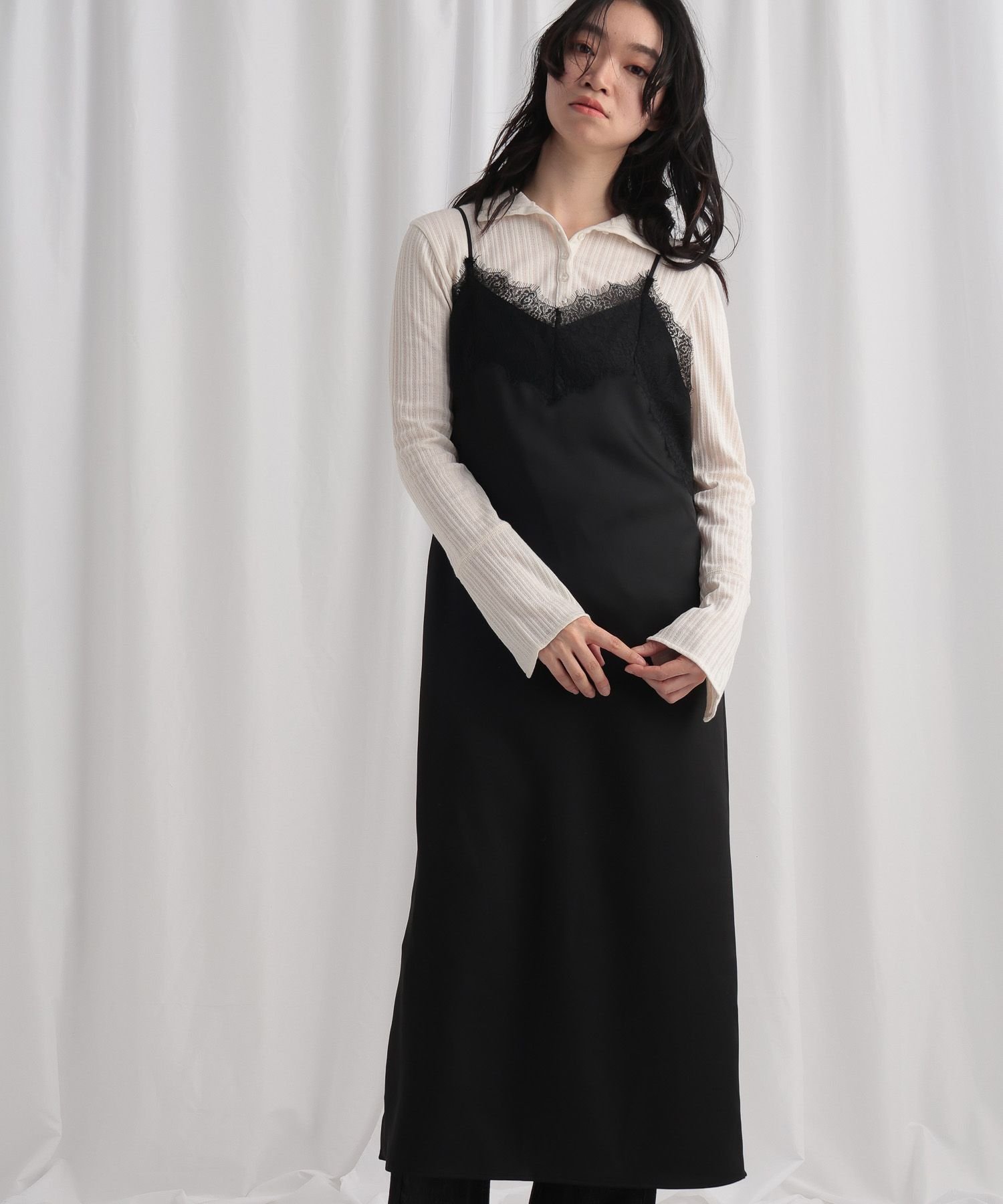 【ミスティ ウーマン/mysty woman】のレースサテンキャミワンピース 人気、トレンドファッション・服の通販 founy(ファニー) 　ファッション　Fashion　レディースファッション　Fashion for Women　ワンピース　Dresses　キャミソールワンピース　Camisole Dresses　おすすめ　Recommended / Our Picks　インナー　Innerwear　サテン　Satin, Glossy Fabric　スリット　Slit, Slit Detail　タートルネック　Turtleneck, High Neck　レース　Lace, Lace Fabric　 other-1|ID: prp329100004809364 ipo3291000000034904029