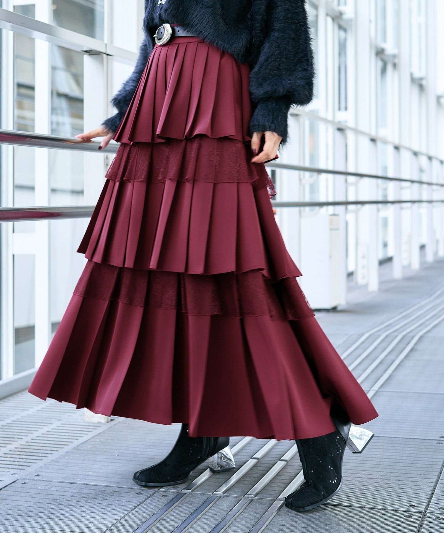 【ハレ/HARE】のフリルプリーツティアードスカート インテリア・キッズ・メンズ・レディースファッション・服の通販 founy(ファニー) 　ファッション　Fashion　レディースファッション　Fashion for Women　スカート　Skirts　ティアードスカート　Tiered Skirts　おすすめ　Recommended / Our Picks　ウェーブ　Wavy Pattern　シューズ　Shoes, Footwear　ショート　Short, Short Length　ジャケット　Jacket, Outerwear　ストレート　Straight, Straight Cut　ティアードスカート　Tiered Skirt, Flounced Skirt　プリーツ　Pleats, Pleated　リブニット　Rib Knit, Ribbed Knit　レース　Lace, Lace Fabric　ロング　Long, Long-Length　レッド37|ID: prp329100004809404 ipo3291000000034904322