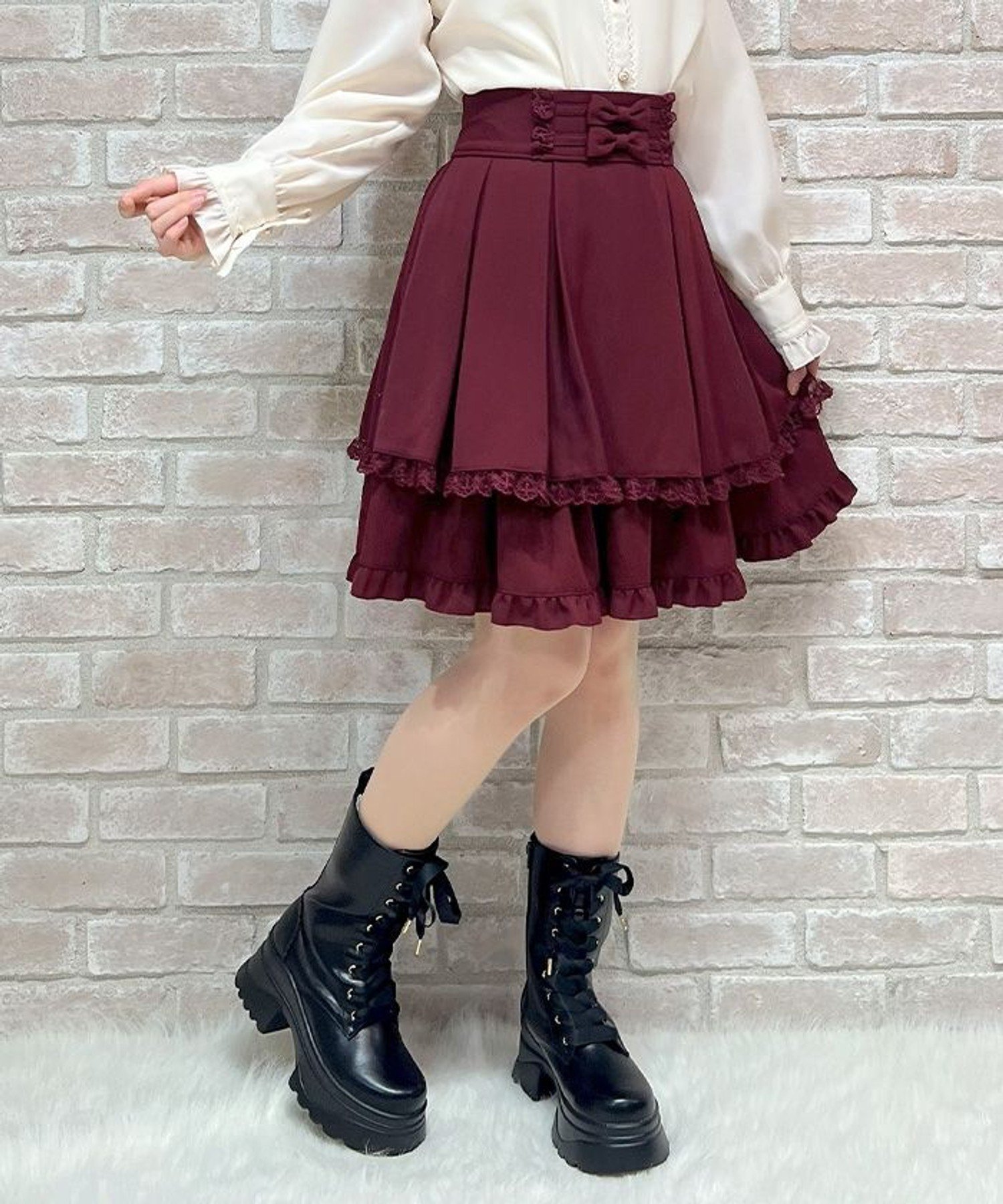 【アクシーズファム/axes femme】のバックレースアップミドルスカート インテリア・キッズ・メンズ・レディースファッション・服の通販 founy(ファニー) ファッション Fashion レディースファッション Fashion for Women スカート Skirts ガーリー Girly, Feminine Style リボン Ribbon, Bow レース Lace, Lace Fabric ワイン|ID: prp329100004809451 ipo3291000000034904714
