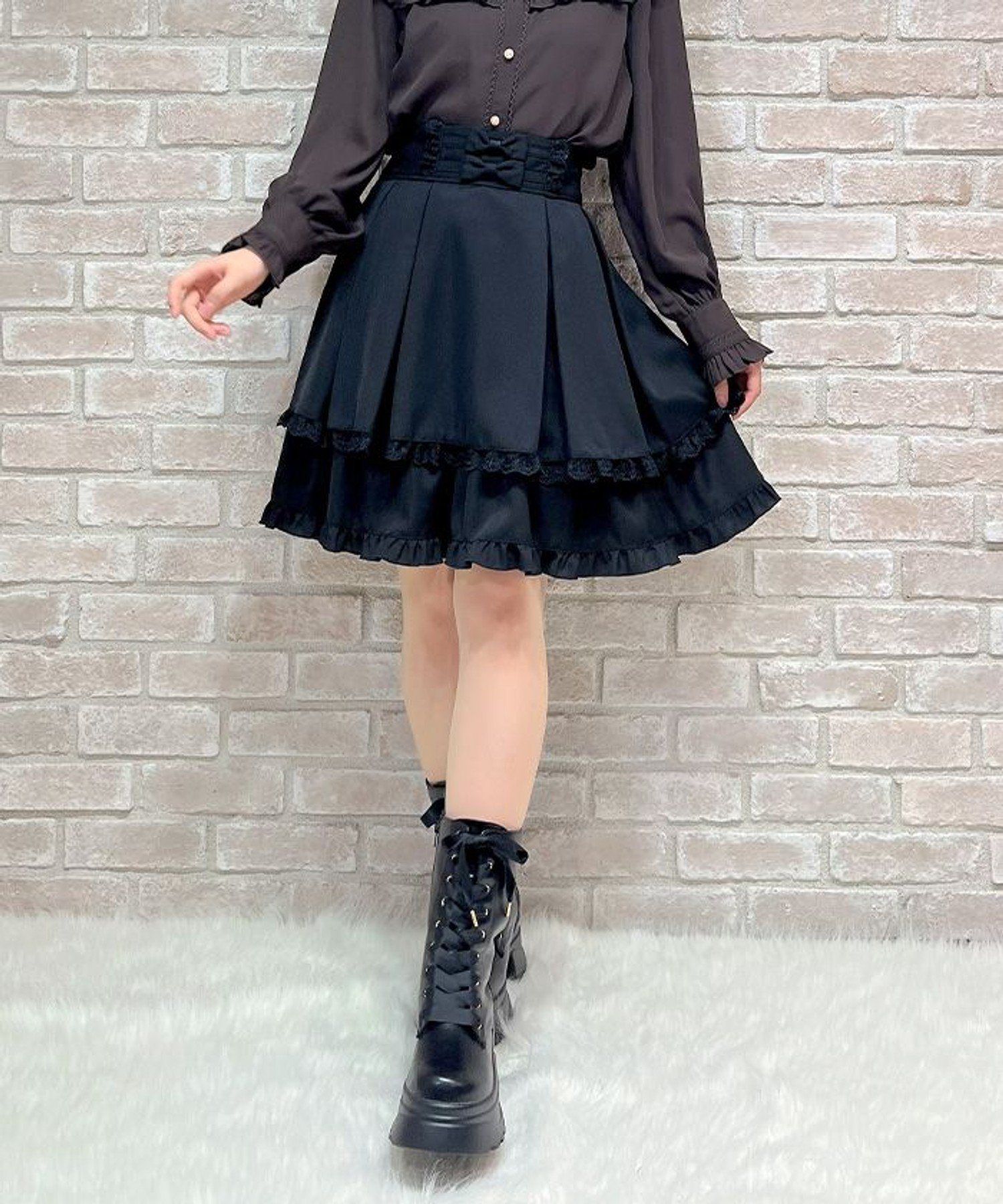 【アクシーズファム/axes femme】のバックレースアップミドルスカート インテリア・キッズ・メンズ・レディースファッション・服の通販 founy(ファニー) ファッション Fashion レディースファッション Fashion for Women スカート Skirts ガーリー Girly, Feminine Style リボン Ribbon, Bow レース Lace, Lace Fabric 黒|ID: prp329100004809451 ipo3291000000034904716