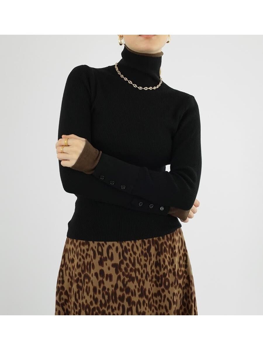 【ラシュッド/LASUD】のレイヤード配色リブニット インテリア・キッズ・メンズ・レディースファッション・服の通販 founy(ファニー) 　ファッション　Fashion　レディースファッション　Fashion for Women　トップス・カットソー　Cut & Sew Tops　ニット　Knit Tops & Sweaters　インナー　Innerwear　トレンド　Trend, Trending Now　ハイネック　High Neck, Mock Neck　リブニット　Rib Knit, Ribbed Knit　エレガント 上品　Elegant　ブラック|ID: prp329100004809465 ipo3291000000034904841