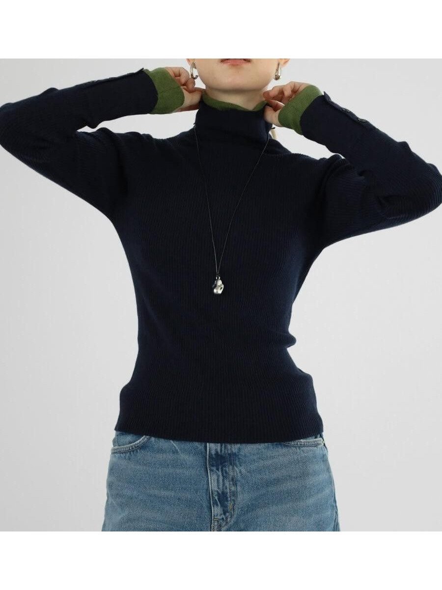 【ラシュッド/LASUD】のレイヤード配色リブニット インテリア・キッズ・メンズ・レディースファッション・服の通販 founy(ファニー) 　ファッション　Fashion　レディースファッション　Fashion for Women　トップス・カットソー　Cut & Sew Tops　ニット　Knit Tops & Sweaters　インナー　Innerwear　トレンド　Trend, Trending Now　ハイネック　High Neck, Mock Neck　リブニット　Rib Knit, Ribbed Knit　エレガント 上品　Elegant　ネイビー|ID: prp329100004809465 ipo3291000000034904842