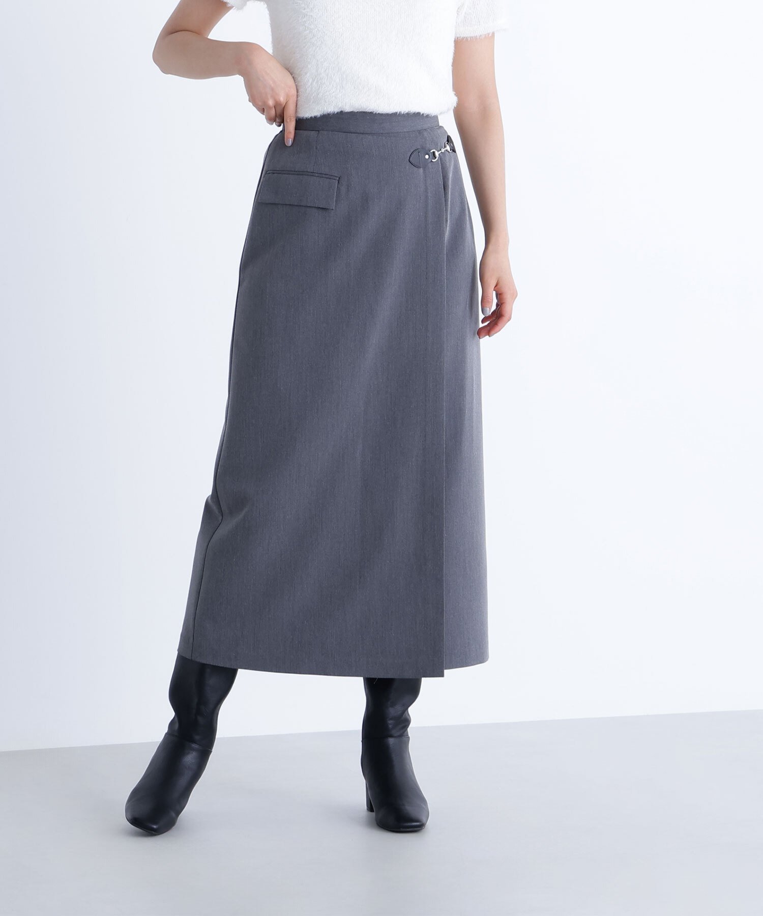 【ナチュラル ビューティー ベーシック/NATURAL BEAUTY BASIC】のビットディテールナロースカート 人気、トレンドファッション・服の通販 founy(ファニー) 　ファッション　Fashion　レディースファッション　Fashion for Women　スカート　Skirts　シンプル　Simple, Minimal　ツイル　Twist, Twisted Detail　ラップ　Wrap, Wrap Design　秋　Autumn　 other-1|ID: prp329100004809518 ipo3291000000034905310