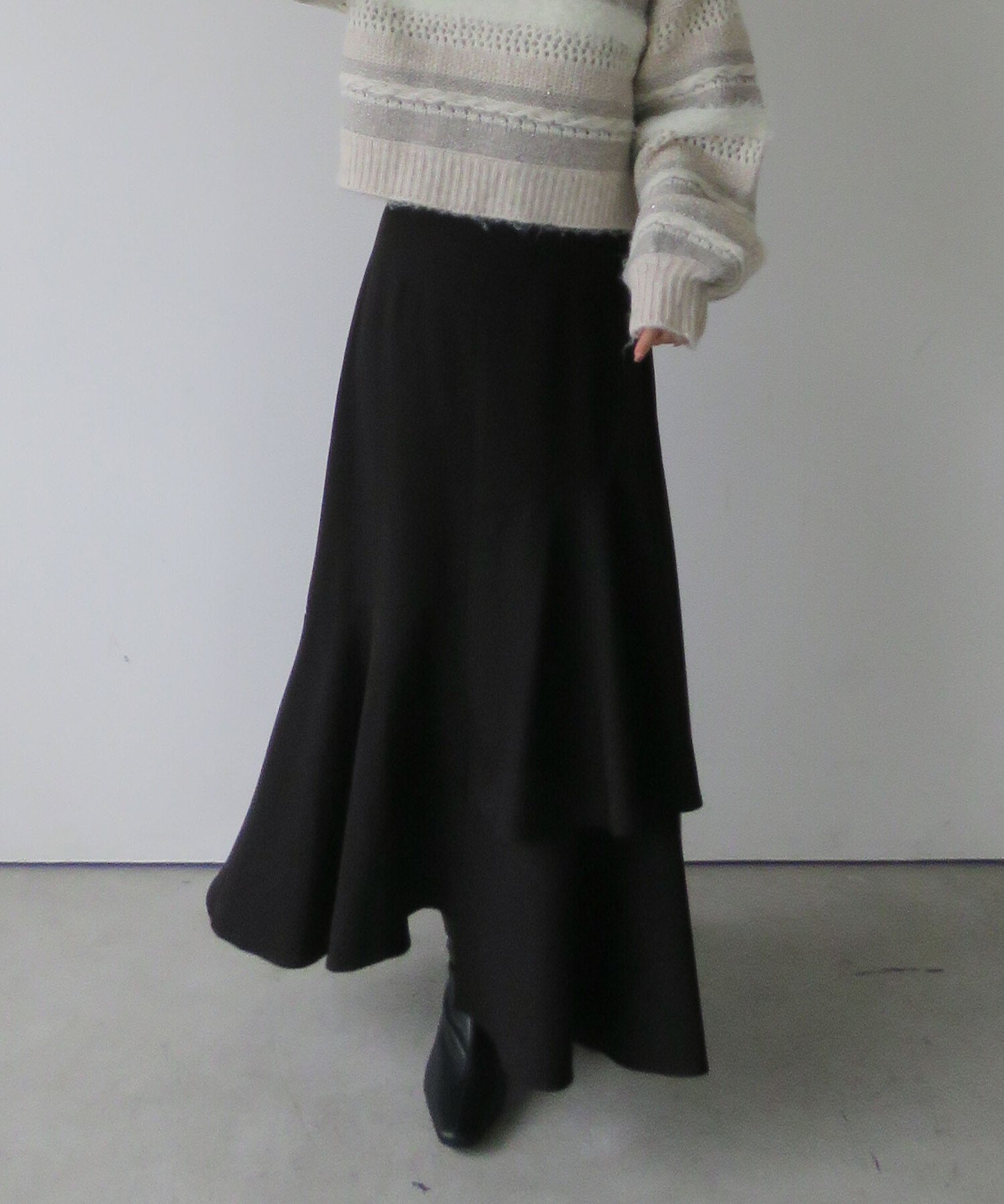 【アルシーヴ/archives】のアシメラッフルティアードスカート/ インテリア・キッズ・メンズ・レディースファッション・服の通販 founy(ファニー) 　ファッション　Fashion　レディースファッション　Fashion for Women　スカート　Skirts　ティアードスカート　Tiered Skirts　アシンメトリー　Asymmetrical Style　フィット　Fit, Slim Fit　人気　Popular, Best Seller　定番　Standard, Basic Item　BLACK|ID: prp329100004809523 ipo3291000000034905368