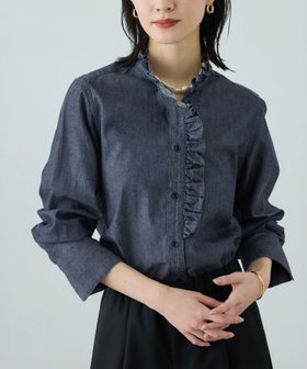 【ロペ/ROPE'】のテンセルデニムスタンドフリルシャツ/イージーケア・セットアップ対応 人気、トレンドファッション・服の通販 founy(ファニー) ファッション Fashion レディースファッション Fashion for Women トップス・カットソー Cut & Sew Tops シャツ・ブラウス・オフィスカジュアル Elegant Blouses & Button-Ups インナー Innerwear エレガント 上品 Elegant カフス Cuff Design ジャケット Jacket, Outerwear ツイード Twill, Twill Weave デニム Denim, Jeans Material フェミニン Feminine, Girly フリル Frill, Ruffle ブルゾン Blouson, Bomber Jacket ポケット Pocket, Pocket Detail おすすめ Recommended / Our Picks 日本製 Made In Japan |ID:prp329100004809527