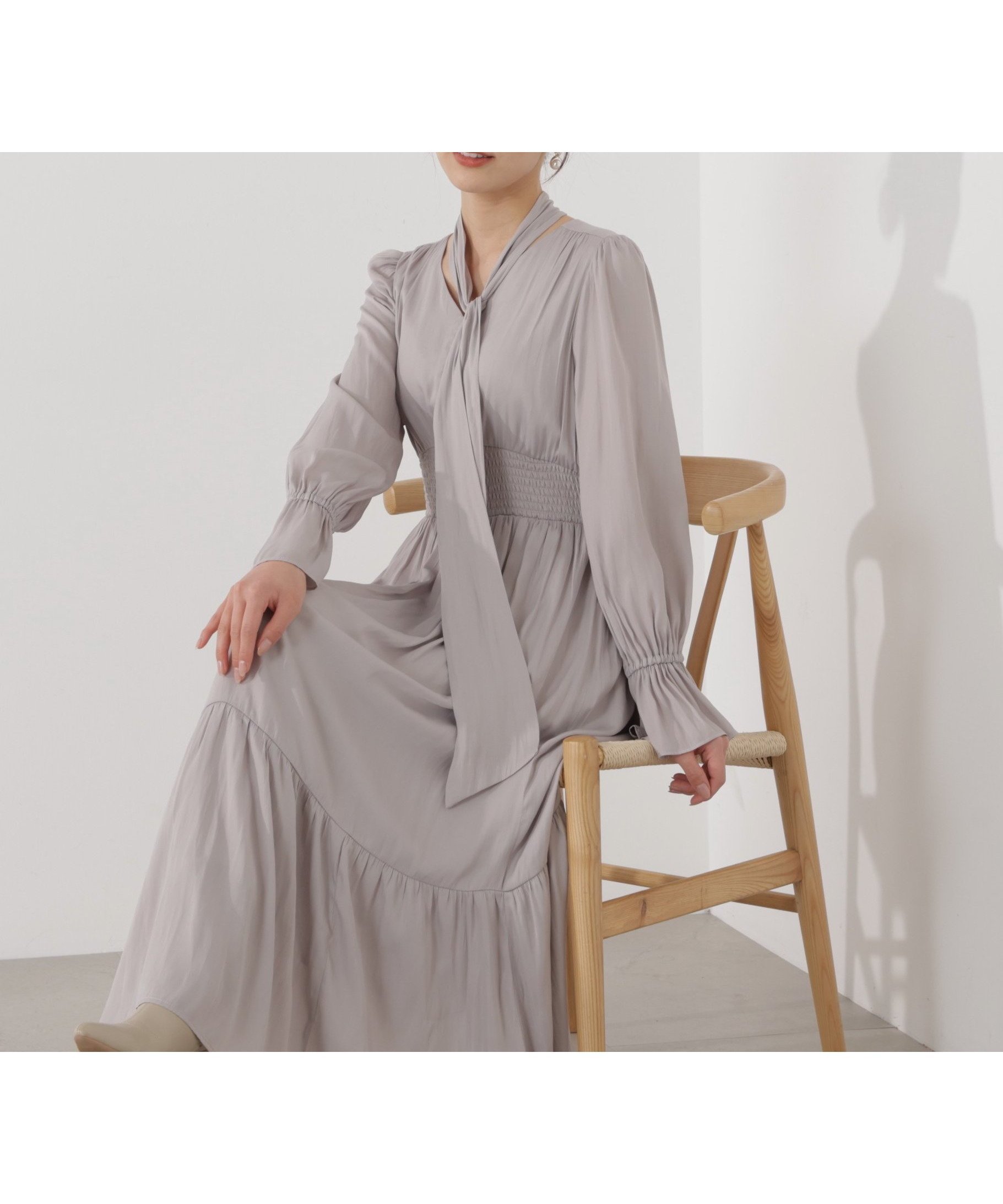 【プロポーション ボディドレッシング/PROPORTION BODY DRESSING】のタイ付きギャザーワンピース インテリア・キッズ・メンズ・レディースファッション・服の通販 founy(ファニー) 　ファッション　Fashion　レディースファッション　Fashion for Women　ワンピース　Dresses　ギャザー　Gathered, Ruffled　スリーブ　Sleeve, Long Sleeve / Short Sleeve　ロング　Long, Long-Length　エレガント 上品　Elegant　グレージュ|ID: prp329100004809568 ipo3291000000034905724