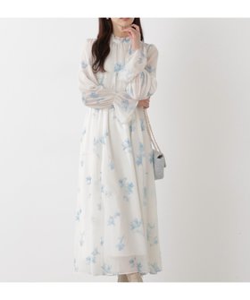 【プロポーション ボディドレッシング/PROPORTION BODY DRESSING】の花柄プリントギャザーワンピース 人気、トレンドファッション・服の通販 founy(ファニー) ファッション Fashion レディースファッション Fashion for Women ワンピース Dresses ギャザー Gathered, Ruffled シフォン Chiffon, Lightweight Fabric ジョーゼット Georgette, Semi-Sheer Fabric スリーブ Sleeve, Long Sleeve / Short Sleeve パイピング Piping, Trim Design プリント Print, Printed Pattern エレガント 上品 Elegant 春 Spring 無地 Plain, Solid Color |ID:prp329100004809570