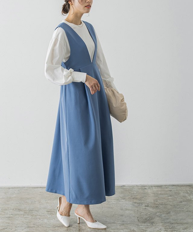 【ピエロ/Pierrot】のウエストマークジャンパースカート インテリア・キッズ・メンズ・レディースファッション・服の通販 founy(ファニー) 　ファッション　Fashion　レディースファッション　Fashion for Women　スカート　Skirts　インナー　Innerwear　シンプル　Simple, Minimal　ストレッチ　Stretch, Stretchy Fabric　ブルー|ID: prp329100004809583 ipo3291000000034905813