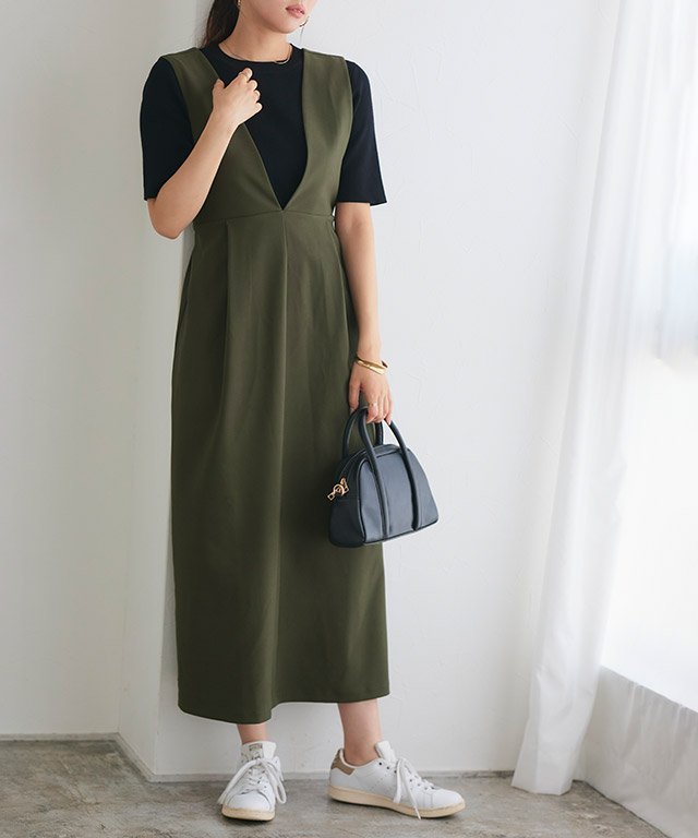 【ピエロ/Pierrot】のウエストマークジャンパースカート インテリア・キッズ・メンズ・レディースファッション・服の通販 founy(ファニー) 　ファッション　Fashion　レディースファッション　Fashion for Women　スカート　Skirts　インナー　Innerwear　シンプル　Simple, Minimal　ストレッチ　Stretch, Stretchy Fabric　カーキ|ID: prp329100004809583 ipo3291000000034905815