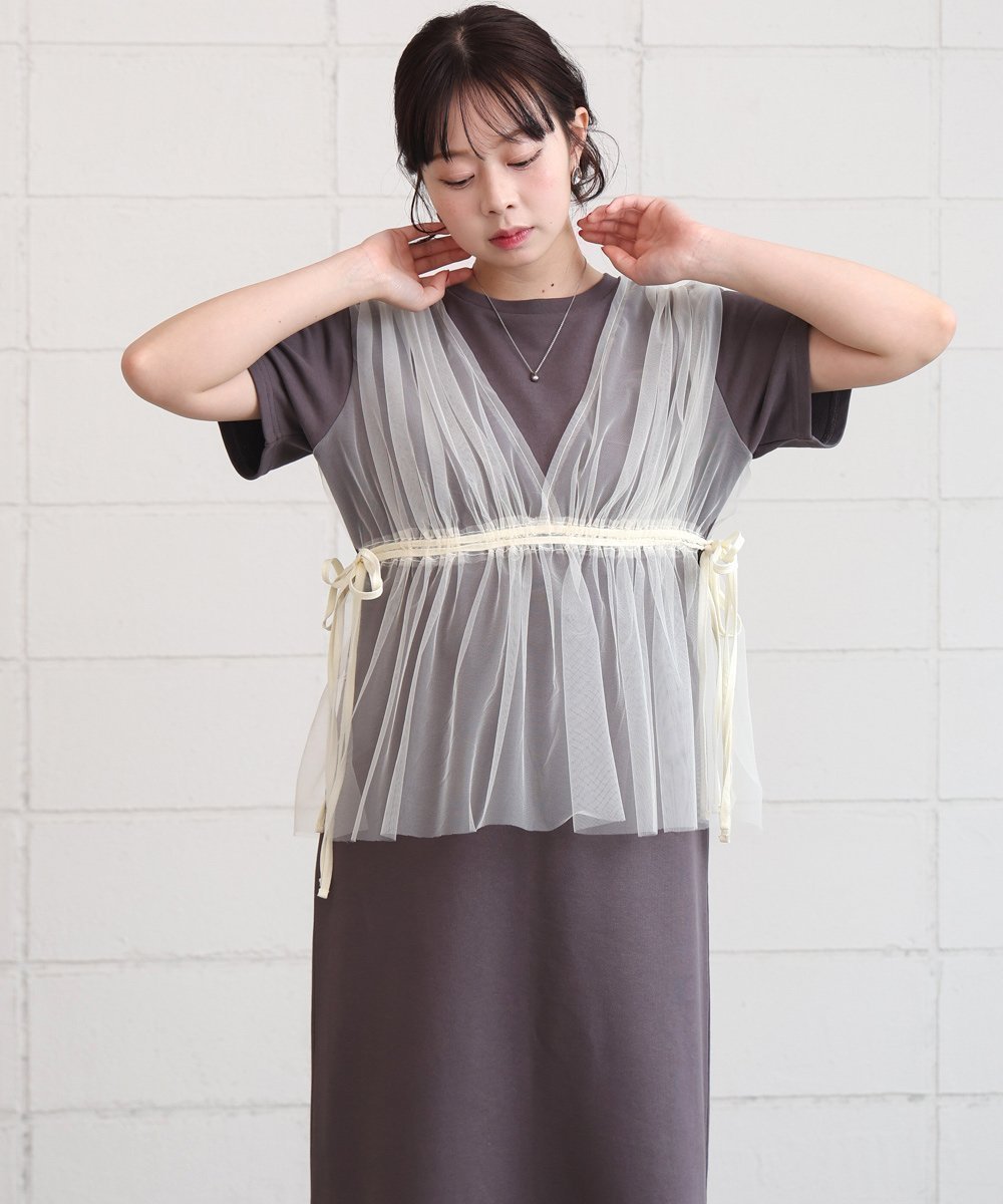 【バブ ブージュルード/Bab Bou Jeloud】の【低身長向けサイズあり】チュールドッキングスウェットワンピース インテリア・キッズ・メンズ・レディースファッション・服の通販 founy(ファニー) 　ファッション　Fashion　レディースファッション　Fashion for Women　ワンピース　Dresses　アクセサリー　Fashion Accessories　インナー　Innerwear　エアリー　Airy Texture　くるぶし　Ankle-Length　カットソー　Cut and Sewn Top　サンダル　Sandals, Summer Shoes　スマート　Smart, Elegant　スリット　Slit, Slit Detail　チェック　Check, Plaid, Tartan　チュール　Tulip, Tulip Motif　バランス　Balance, Style Balance　フェミニン　Feminine, Girly　ペチコート　Petticoat, Underskirt　再入荷　Restock / Back in Stock　夏　Summer　CCL|ID: prp329100004809617 ipo3291000000034906067