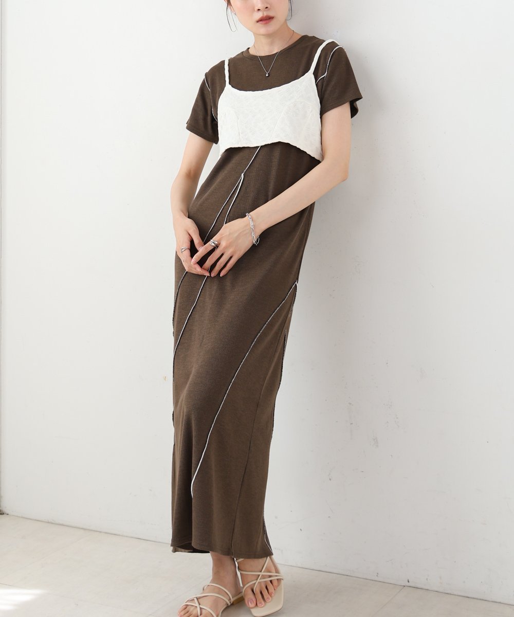 【バブ ブージュルード/Bab Bou Jeloud】の【低身長向けサイズあり】ビスチェセットメローワンピース インテリア・キッズ・メンズ・レディースファッション・服の通販 founy(ファニー) 　ファッション　Fashion　レディースファッション　Fashion for Women　ワンピース　Dresses　カーディガン　Cardigan, Knitwear　ショート　Short, Short Length　ジャケット　Jacket, Outerwear　スニーカー　Sneakers, Trainers　スマート　Smart, Elegant　チェック　Check, Plaid, Tartan　デニム　Denim, Jeans Material　バランス　Balance, Style Balance　ビスチェ　Bustier, Corset Top　ペチコート　Petticoat, Underskirt　ロング　Long, Long-Length　再入荷　Restock / Back in Stock　おすすめ　Recommended / Our Picks　BROWN|ID: prp329100004809625 ipo3291000000034906111