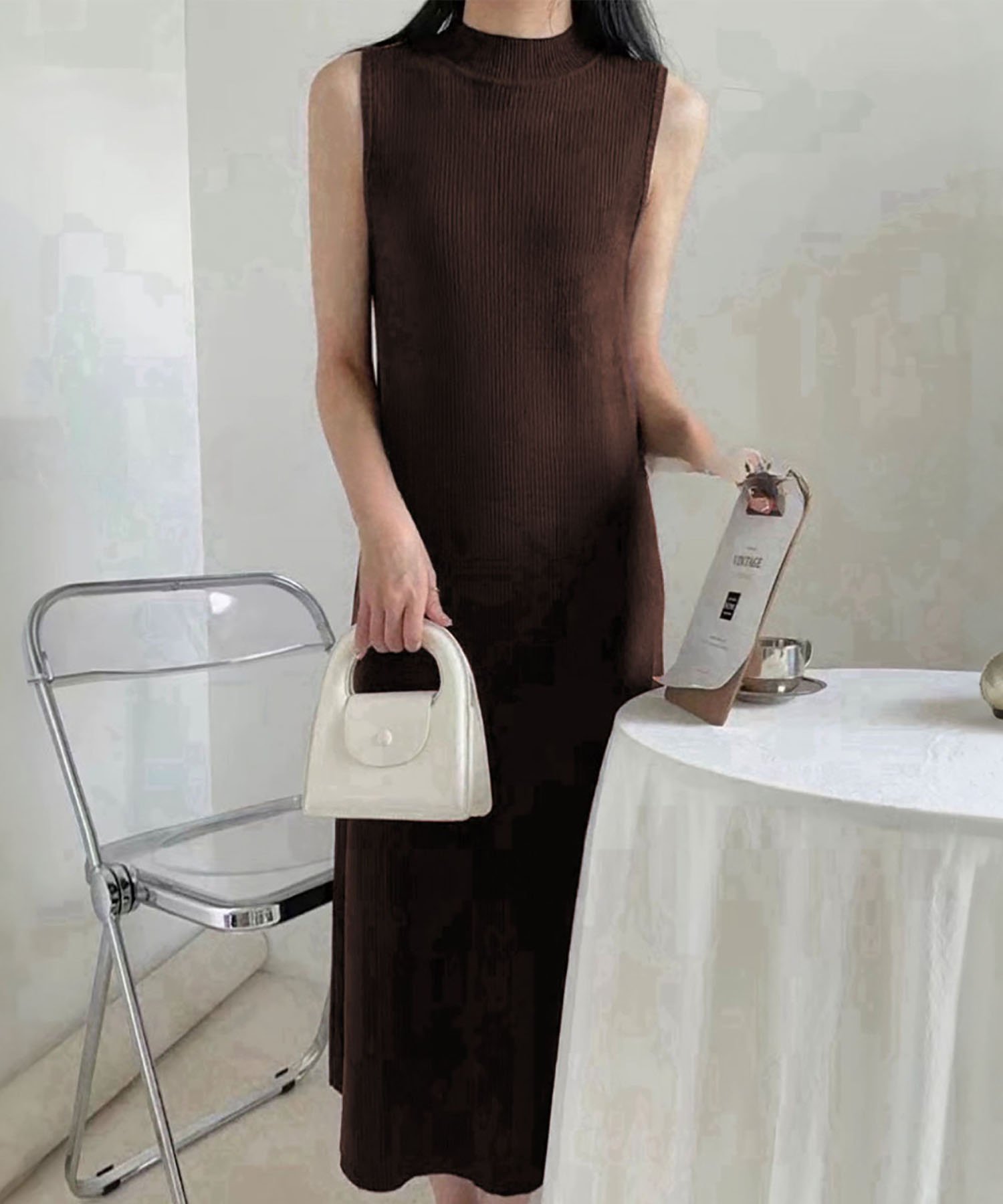 【ガール/GIRL】のハイネック リブニット ノースリーブ ワンピース ロング丈 秋冬 きれいめ インテリア・キッズ・メンズ・レディースファッション・服の通販 founy(ファニー) 　ファッション　Fashion　レディースファッション　Fashion for Women　ワンピース　Dresses　シンプル　Simple, Minimal　ノースリーブ　Sleeveless, No-Sleeve　ハイネック　High Neck, Mock Neck　リブニット　Rib Knit, Ribbed Knit　ロング　Long, Long-Length　エレガント 上品　Elegant　再入荷　Restock / Back in Stock　A/W・秋冬　Autumn/Winter　BR|ID: prp329100004809637 ipo3291000000034906183