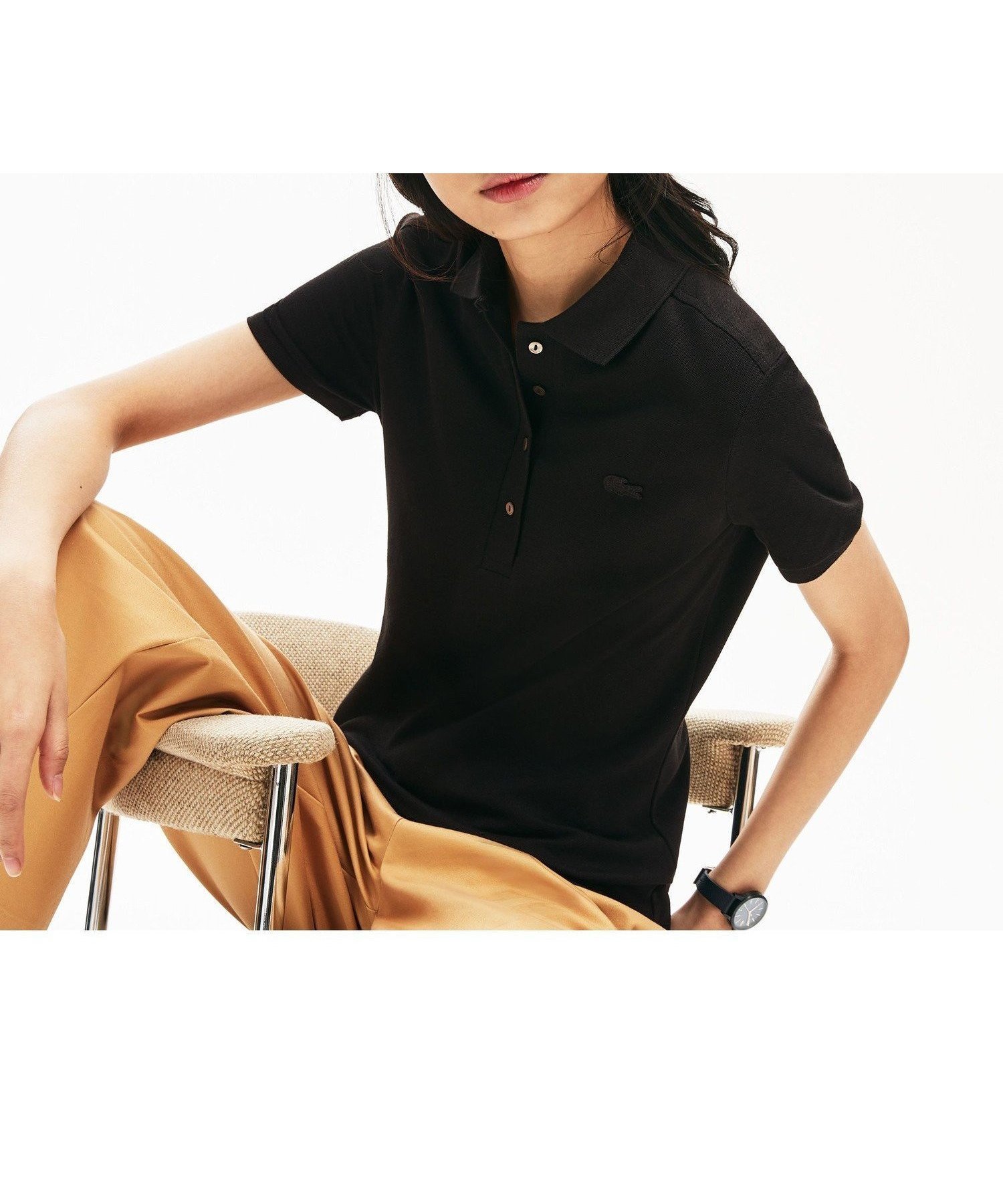 【ラコステ/LACOSTE】のスリムフィット ストレッチコットンピケポロシャツ(半袖) インテリア・キッズ・メンズ・レディースファッション・服の通販 founy(ファニー) 　ファッション　Fashion　レディースファッション　Fashion for Women　トップス・カットソー　Cut & Sew Tops　シャツ・ブラウス・オフィスカジュアル　Elegant Blouses & Button-Ups　ポロシャツ・きれいめカジュアル　Smart-Casual Polo Tops　スリム　Slim, Slim Fit　フィット　Fit, Slim Fit　フェミニン　Feminine, Girly　ポロシャツ　Polo Shirt, Collared Tee　リブニット　Rib Knit, Ribbed Knit　半袖　Short Sleeve, Half Sleeve　ブラック|ID: prp329100004809693 ipo3291000000034906624