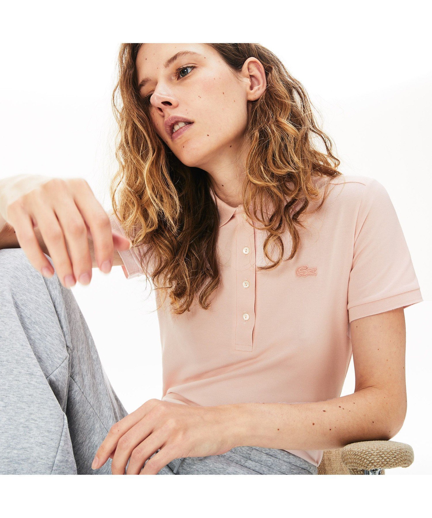 【ラコステ/LACOSTE】のスリムフィット ストレッチコットンピケポロシャツ(半袖) インテリア・キッズ・メンズ・レディースファッション・服の通販 founy(ファニー) 　ファッション　Fashion　レディースファッション　Fashion for Women　トップス・カットソー　Cut & Sew Tops　シャツ・ブラウス・オフィスカジュアル　Elegant Blouses & Button-Ups　ポロシャツ・きれいめカジュアル　Smart-Casual Polo Tops　スリム　Slim, Slim Fit　フィット　Fit, Slim Fit　フェミニン　Feminine, Girly　ポロシャツ　Polo Shirt, Collared Tee　リブニット　Rib Knit, Ribbed Knit　半袖　Short Sleeve, Half Sleeve　ピンクベージュ|ID: prp329100004809693 ipo3291000000034906627