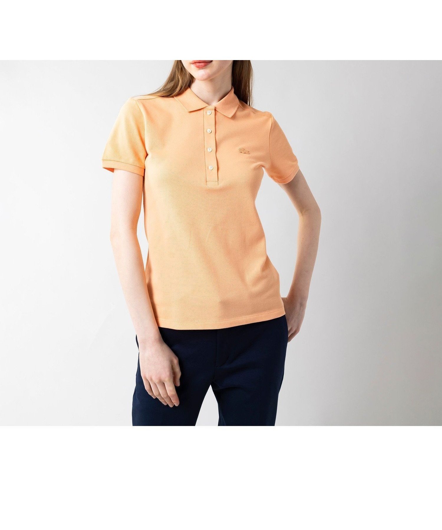 【ラコステ/LACOSTE】のスリムフィット ストレッチコットンピケポロシャツ(半袖) インテリア・キッズ・メンズ・レディースファッション・服の通販 founy(ファニー) 　ファッション　Fashion　レディースファッション　Fashion for Women　トップス・カットソー　Cut & Sew Tops　シャツ・ブラウス・オフィスカジュアル　Elegant Blouses & Button-Ups　ポロシャツ・きれいめカジュアル　Smart-Casual Polo Tops　スリム　Slim, Slim Fit　フィット　Fit, Slim Fit　フェミニン　Feminine, Girly　ポロシャツ　Polo Shirt, Collared Tee　リブニット　Rib Knit, Ribbed Knit　半袖　Short Sleeve, Half Sleeve　シャーベット|ID: prp329100004809693 ipo3291000000034906628