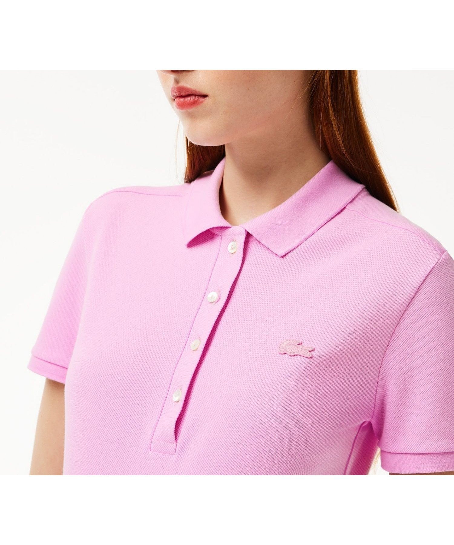 【ラコステ/LACOSTE】のスリムフィット ストレッチコットンピケポロシャツ(半袖) インテリア・キッズ・メンズ・レディースファッション・服の通販 founy(ファニー) 　ファッション　Fashion　レディースファッション　Fashion for Women　トップス・カットソー　Cut & Sew Tops　シャツ・ブラウス・オフィスカジュアル　Elegant Blouses & Button-Ups　ポロシャツ・きれいめカジュアル　Smart-Casual Polo Tops　スリム　Slim, Slim Fit　フィット　Fit, Slim Fit　フェミニン　Feminine, Girly　ポロシャツ　Polo Shirt, Collared Tee　リブニット　Rib Knit, Ribbed Knit　半袖　Short Sleeve, Half Sleeve　チェリーピンク|ID: prp329100004809693 ipo3291000000034906631