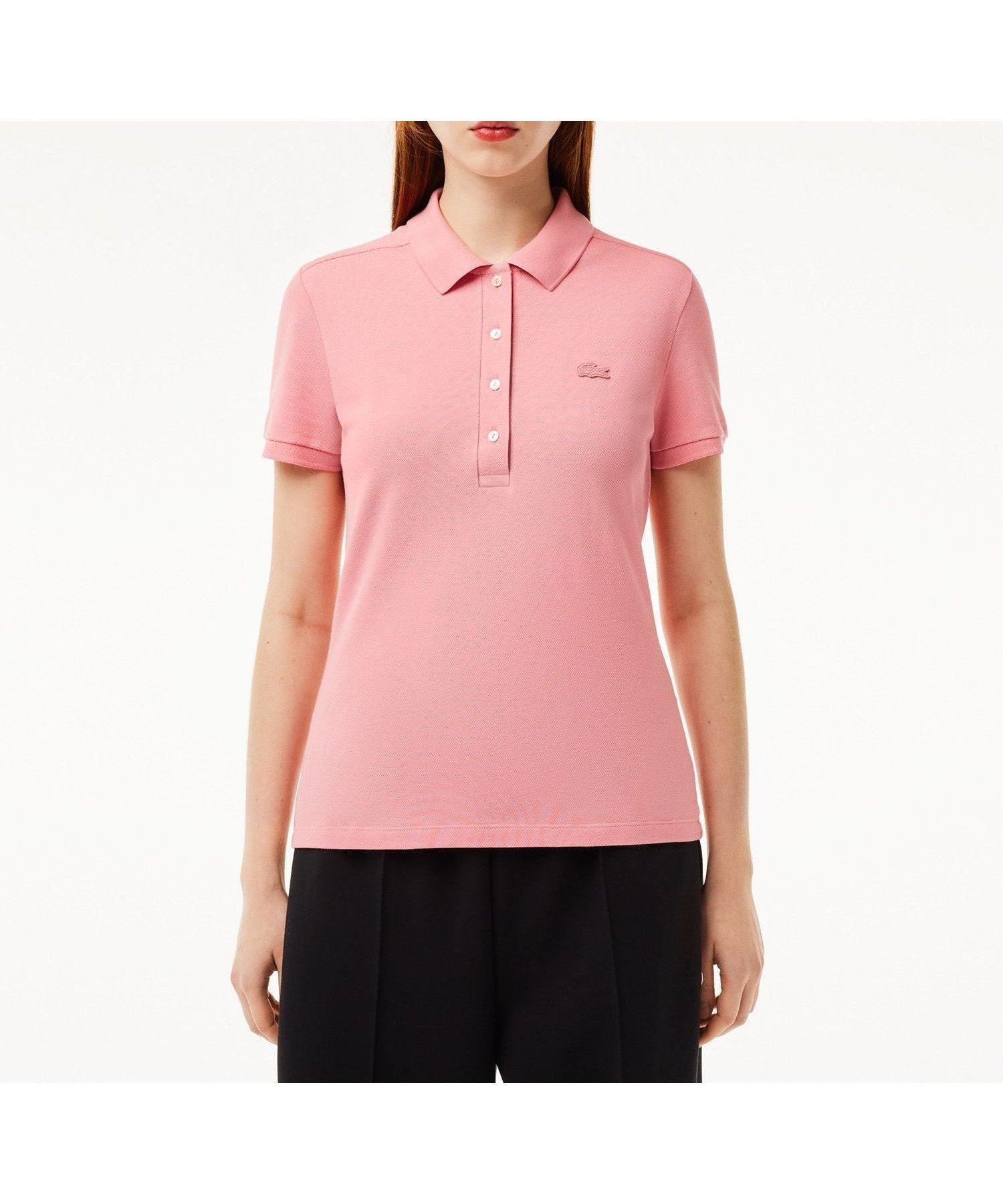 【ラコステ/LACOSTE】のスリムフィット ストレッチコットンピケポロシャツ(半袖) インテリア・キッズ・メンズ・レディースファッション・服の通販 founy(ファニー) 　ファッション　Fashion　レディースファッション　Fashion for Women　トップス・カットソー　Cut & Sew Tops　シャツ・ブラウス・オフィスカジュアル　Elegant Blouses & Button-Ups　ポロシャツ・きれいめカジュアル　Smart-Casual Polo Tops　スリム　Slim, Slim Fit　フィット　Fit, Slim Fit　フェミニン　Feminine, Girly　ポロシャツ　Polo Shirt, Collared Tee　リブニット　Rib Knit, Ribbed Knit　半袖　Short Sleeve, Half Sleeve　梅|ID: prp329100004809693 ipo3291000000034906636