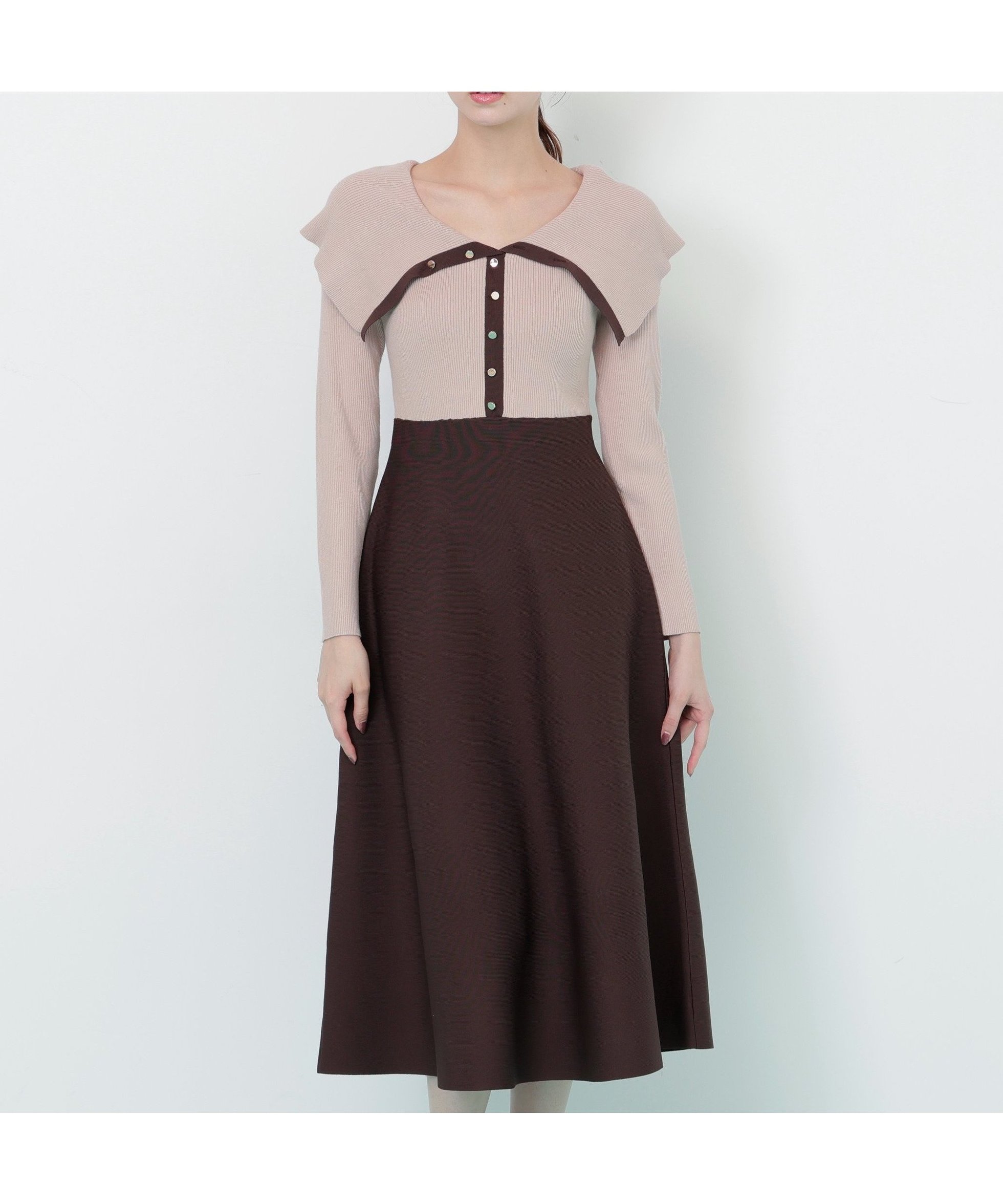 【ジルバイジルスチュアート/JILL by JILLSTUART】のビッグカラーニットワンピース インテリア・キッズ・メンズ・レディースファッション・服の通販 founy(ファニー) 　ファッション　Fashion　レディースファッション　Fashion for Women　ワンピース　Dresses　ニットワンピース　Knit Dresses　スマート　Smart, Elegant　デコルテ　Décolleté, Neckline　ビッグ　Big, Oversized　ピンクベージュ|ID: prp329100004809703 ipo3291000000034906702