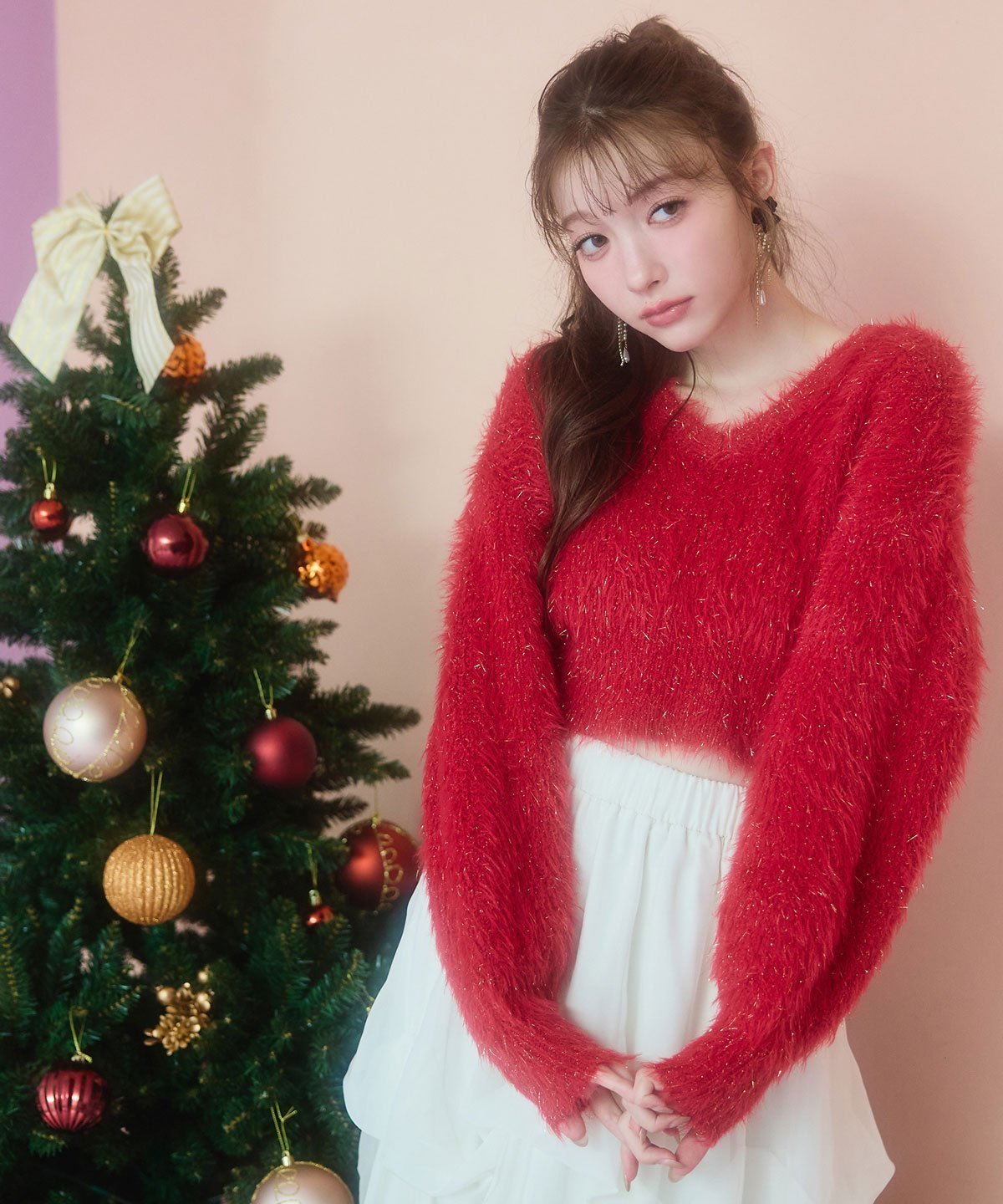 【レディアゼル/REDYAZEL】のラメシャギーニットプルオーバー インテリア・キッズ・メンズ・レディースファッション・服の通販 founy(ファニー) ファッション Fashion レディースファッション Fashion for Women トップス・カットソー Cut & Sew Tops ニット Knit Tops & Sweaters カジュアルプルオーバー・ニットトップス Pullovers & Knit Tops / Casual Pullovers シンプル Simple, Minimal バランス Balance, Style Balance ボトム Bottoms, Lower Wear エレガント 上品 Elegant 冬 Winter / This Winter レッド|ID: prp329100004809709 ipo3291000000034906772