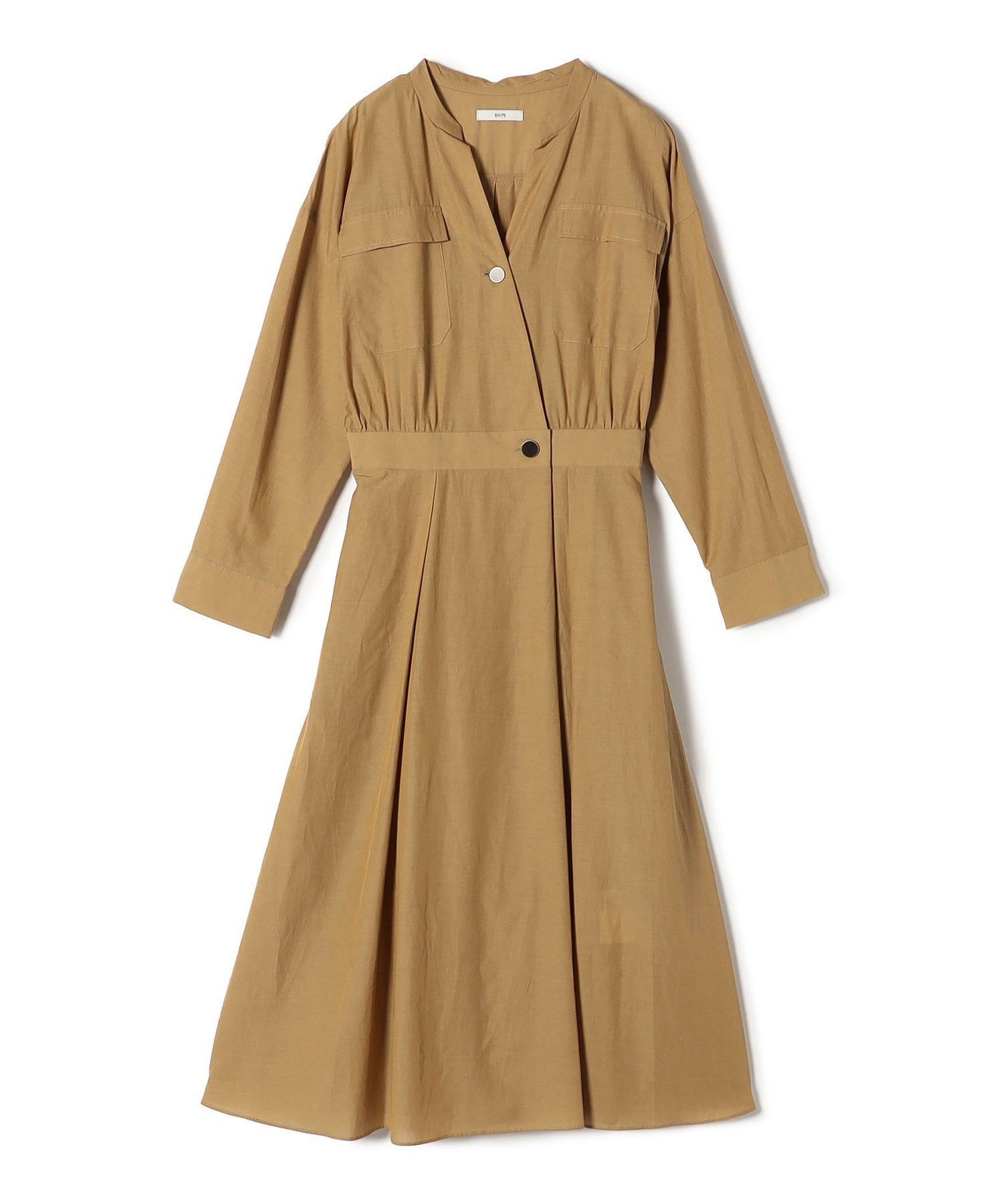 【シップス フォー ウィメン/SHIPS】の手洗い可能 ダブル ポケット ロング スリーブ ワンピース インテリア・キッズ・メンズ・レディースファッション・服の通販 founy(ファニー) 　ファッション　Fashion　レディースファッション　Fashion for Women　ワンピース　Dresses　スリーブ　Sleeve, Long Sleeve / Short Sleeve　ダブル　Double, Double-Breasted　ポケット　Pocket, Pocket Detail　ロング　Long, Long-Length　キャメル|ID: prp329100004809711 ipo3291000000034906783