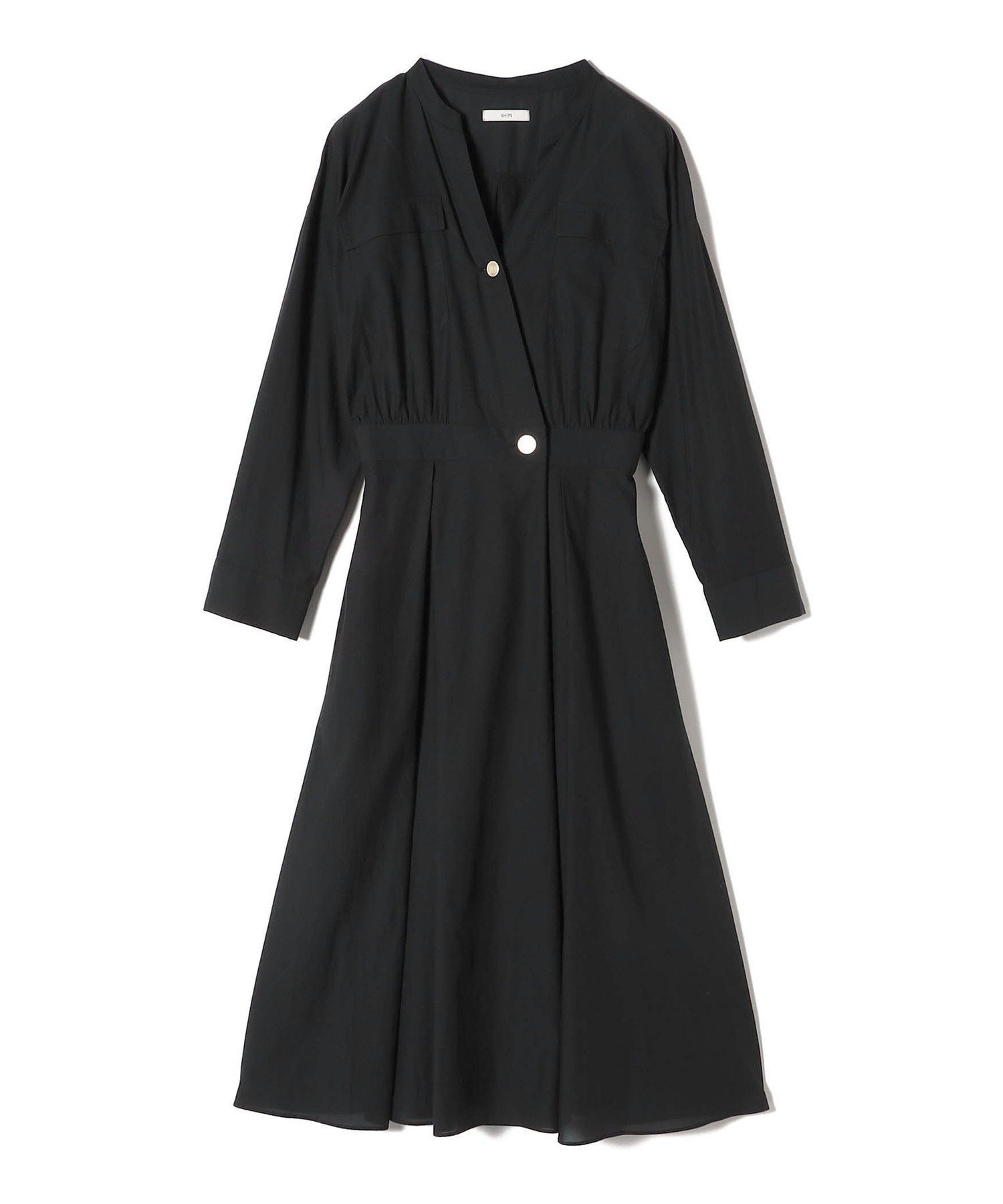 【シップス フォー ウィメン/SHIPS】の手洗い可能 ダブル ポケット ロング スリーブ ワンピース インテリア・キッズ・メンズ・レディースファッション・服の通販 founy(ファニー) 　ファッション　Fashion　レディースファッション　Fashion for Women　ワンピース　Dresses　スリーブ　Sleeve, Long Sleeve / Short Sleeve　ダブル　Double, Double-Breasted　ポケット　Pocket, Pocket Detail　ロング　Long, Long-Length　ブラック|ID: prp329100004809711 ipo3291000000034906784