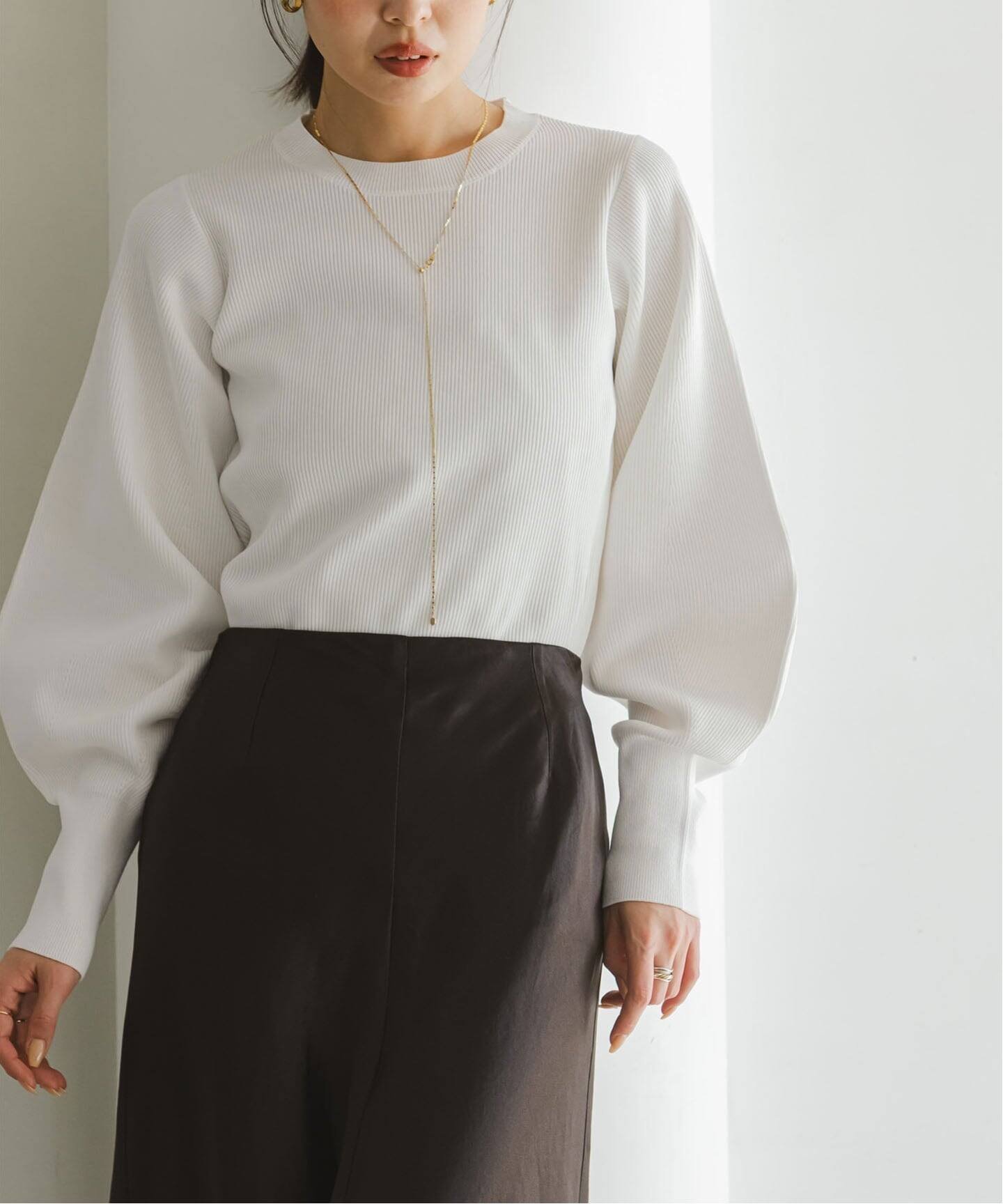 【ノーブル / スピック&スパン/NOBLE / Spick & Span】のバルーンスリーブニット インテリア・キッズ・メンズ・レディースファッション・服の通販 founy(ファニー) 　ファッション　Fashion　レディースファッション　Fashion for Women　トップス・カットソー　Cut & Sew Tops　ニット　Knit Tops & Sweaters　コンパクト　Compact, Small Size　シンプル　Simple, Minimal　スリーブ　Sleeve, Long Sleeve / Short Sleeve　フェミニン　Feminine, Girly　ベーシック　Basic, Essential　人気　Popular, Best Seller　ホワイト|ID: prp329100004809717 ipo3291000000034906844