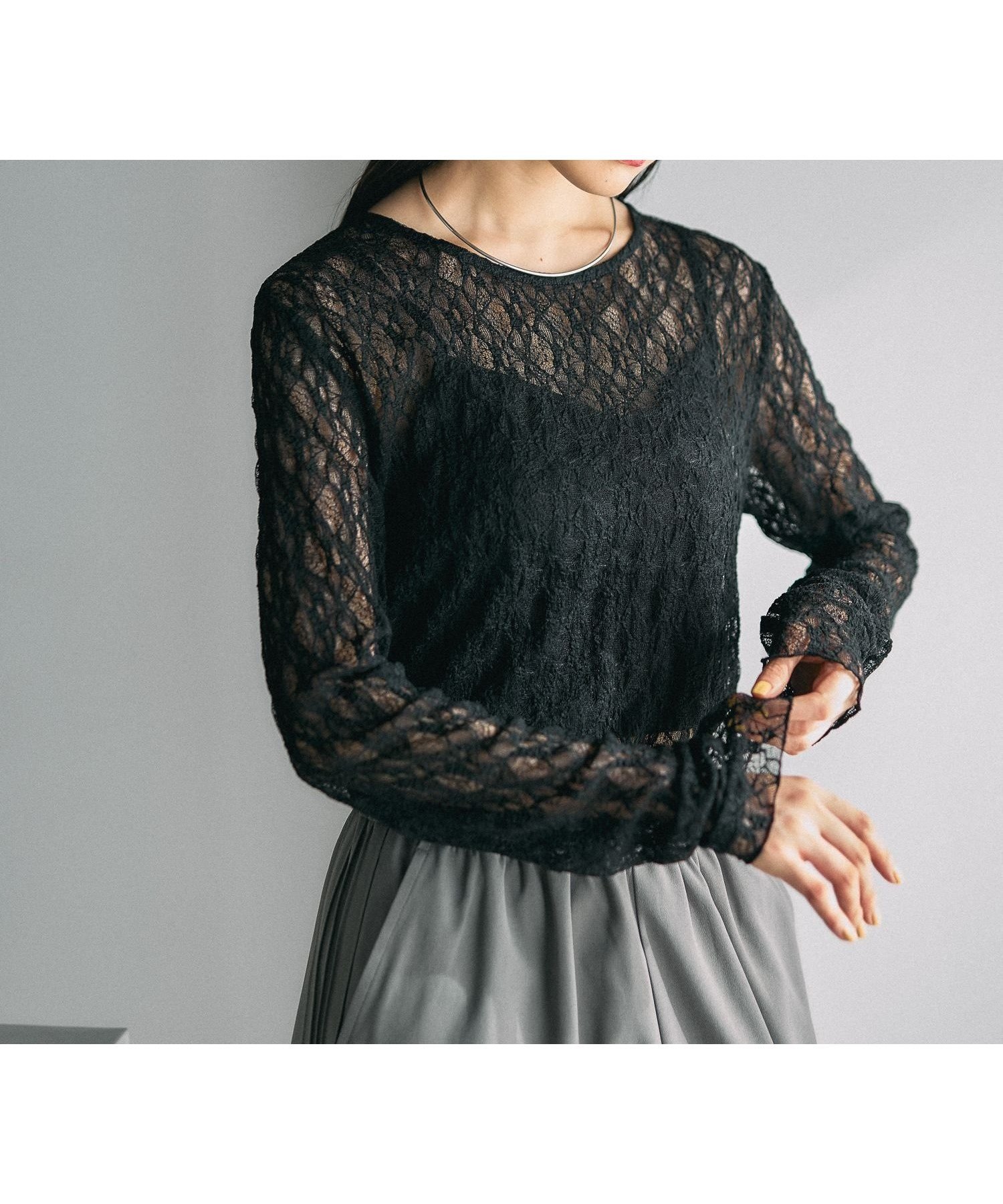 【レプシィム ローリーズファーム/LEPSIM LOWRYS FARM】のレースインナー インテリア・キッズ・メンズ・レディースファッション・服の通販 founy(ファニー) 　ファッション　Fashion　レディースファッション　Fashion for Women　おすすめ　Recommended / Our Picks　インナー　Innerwear　スウェット / スエット　Sweatshirt, Sweatwear　デニム　Denim, Jeans Material　ペプラム　Peplum, Flared Hem　レース　Lace, Lace Fabric　ワンポイント　One Point, Statement Accent　春　Spring　長袖　Long Sleeve, Full Sleeve　ブラック09|ID: prp329100004809763 ipo3291000000036264648