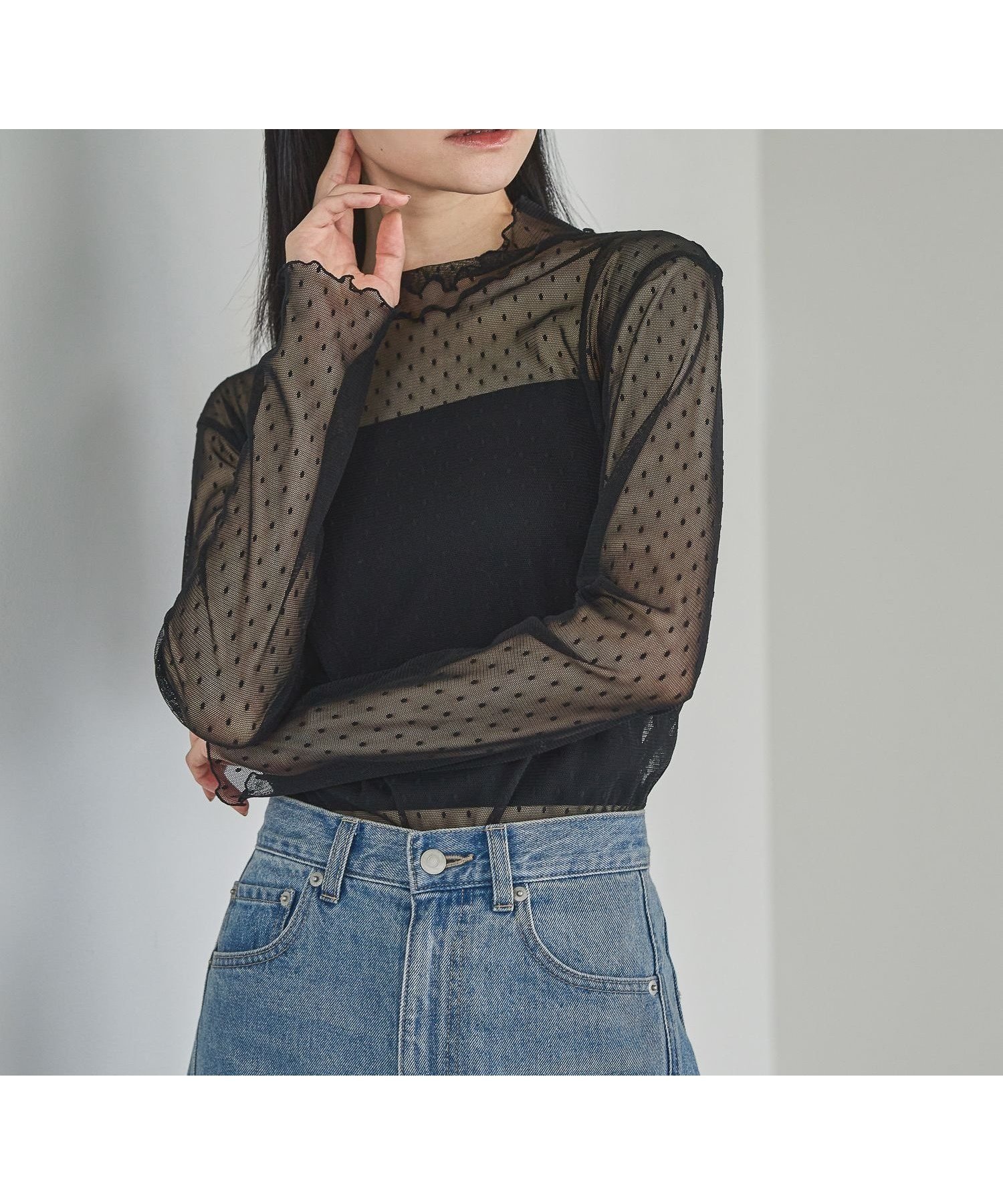 【アパートバイローリーズ/apart by lowrys】のチュールトドットハイネック_長袖 人気、トレンドファッション・服の通販 founy(ファニー) 　ファッション　Fashion　レディースファッション　Fashion for Women　トップス・カットソー　Cut & Sew Tops　おすすめ　Recommended / Our Picks　インナー　Innerwear　ジャカード／ジャガード　Jacquard, Woven Pattern　チュール　Tulip, Tulip Motif　ドット　Polka Dot, Dot Pattern　長袖　Long Sleeve, Full Sleeve　 other-1|ID: prp329100004809764 ipo3291000000034907313