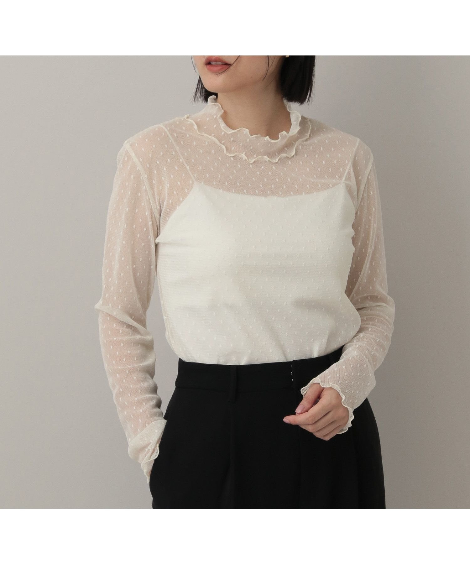 【アパートバイローリーズ/apart by lowrys】のチュールトドットハイネック_長袖 インテリア・キッズ・メンズ・レディースファッション・服の通販 founy(ファニー) 　ファッション　Fashion　レディースファッション　Fashion for Women　トップス・カットソー　Cut & Sew Tops　おすすめ　Recommended / Our Picks　インナー　Innerwear　ジャカード／ジャガード　Jacquard, Woven Pattern　チュール　Tulip, Tulip Motif　ドット　Polka Dot, Dot Pattern　長袖　Long Sleeve, Full Sleeve　ナチュラル08|ID: prp329100004809764 ipo3291000000034907315
