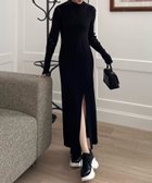 【ロイヤルパーティー/ROYAL PARTY】の透かし編みモックネックロングニットドレス 人気、トレンドファッション・服の通販 founy(ファニー) ファッション Fashion レディースファッション Fashion for Women トップス・カットソー Cut & Sew Tops ニット Knit Tops & Sweaters ワンピース Dresses フォーマル・パーティードレス・結婚式用ドレス Elegant & Casual Dresses シンプル Simple, Minimal スリット Slit, Slit Detail バランス Balance, Style Balance thumbnail ブラック|ID: prp329100004809768 ipo3291000000034907385