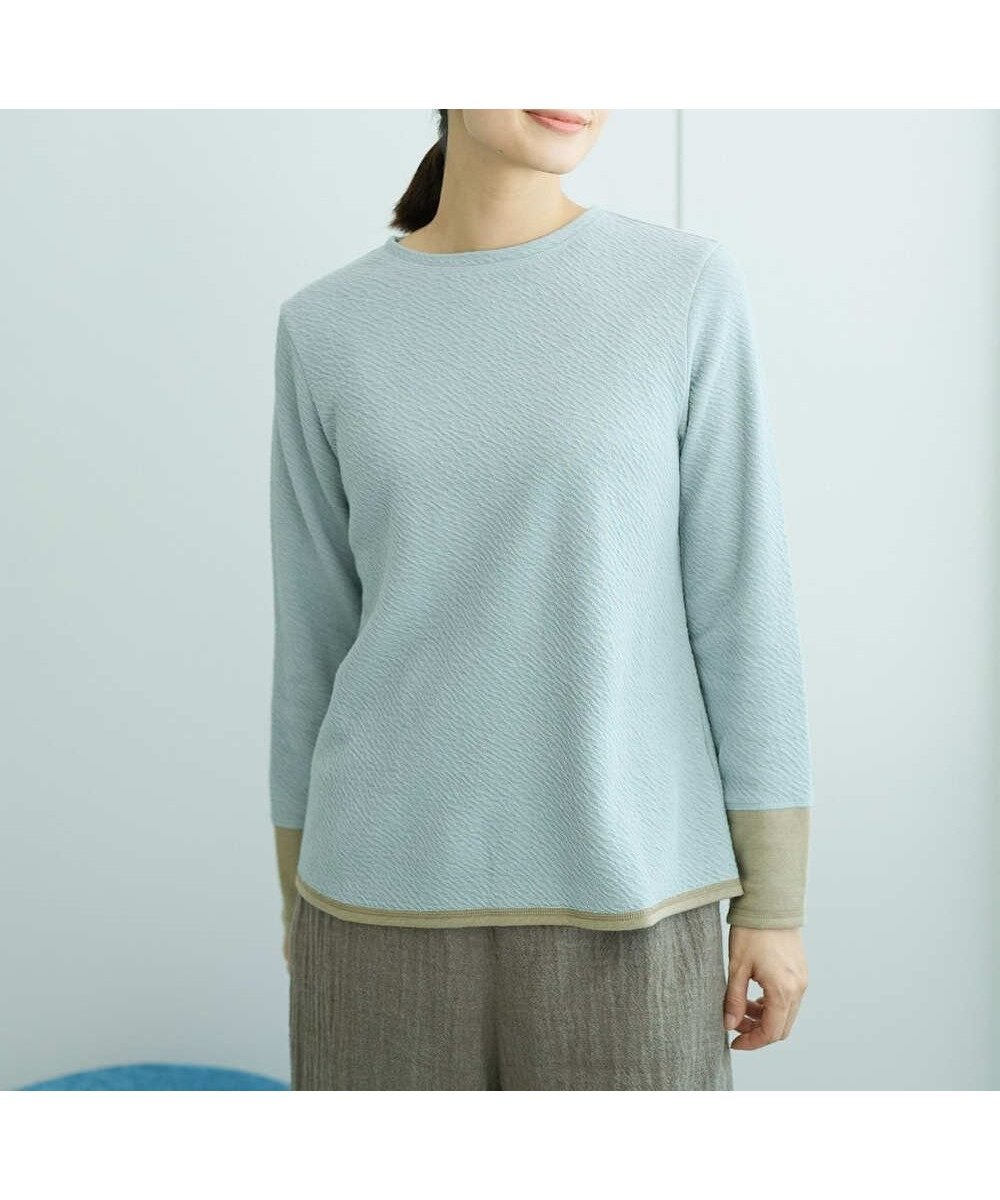 【ジャンニ ロ ジュディチェ/GIANNI LO GIUDICE】の洗える・日本製 コットンウェーブリバー配色カットソー インテリア・キッズ・メンズ・レディースファッション・服の通販 founy(ファニー) 　ファッション　Fashion　レディースファッション　Fashion for Women　トップス・カットソー　Cut & Sew Tops　カットソー・ベーシックTシャツ　Cut-and-Sewn Tops / Stretch Tees & Basics　アクリル　Acrylic Material　インナー　Innerwear　ウェーブ　Wavy Pattern　春　Spring　洗える　Machine Washable　秋　Autumn　カットソー　Cut and Sewn Top　シンプル　Simple, Minimal　デニム　Denim, Jeans Material　冬　Winter / This Winter　おすすめ　Recommended / Our Picks　日本製　Made In Japan　夏　Summer　ライトブルー|ID: prp329100004809780 ipo3291000000034907444