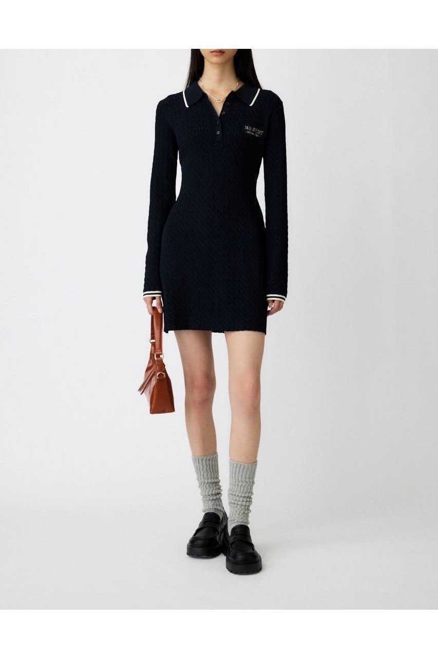 【マウジー/moussy】のLOGO CABLE KNIT ミニドレス インテリア・キッズ・メンズ・レディースファッション・服の通販 founy(ファニー) 　ファッション　Fashion　レディースファッション　Fashion for Women　トップス・カットソー　Cut & Sew Tops　ニット　Knit Tops & Sweaters　ワンピース　Dresses　フォーマル・パーティードレス・結婚式用ドレス　Elegant & Casual Dresses　カーディガン　Cardigan, Knitwear　キャップ　Cap, Baseball Cap　クラシック　Classic, Timeless Style　ショーツ　Shorts, Short Pants　スポーツ　Sports, Activewear　スラックス　Slacks, Dress Pants　ドレス　Dress, One-Piece　人気　Popular, Best Seller　バランス　Balance, Style Balance　フィット　Fit, Slim Fit　ボトム　Bottoms, Lower Wear　リラックス　Relax, Relaxed Fit　再入荷　Restock / Back in Stock　おすすめ　Recommended / Our Picks　NVY|ID: prp329100004809785 ipo3291000000034907466