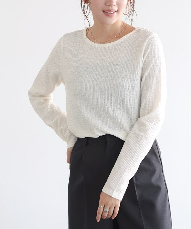 【ピエロ/Pierrot】のベーシックスリーブジャカードカットソー インテリア・キッズ・メンズ・レディースファッション・服の通販 founy(ファニー) 　ファッション　Fashion　レディースファッション　Fashion for Women　トップス・カットソー　Cut & Sew Tops　カットソー・ベーシックTシャツ　Cut-and-Sewn Tops / Stretch Tees & Basics　インナー　Innerwear　シンプル　Simple, Minimal　ジャカード／ジャガード　Jacquard, Woven Pattern　トレンド　Trend, Trending Now　アイボリー|ID: prp329100004809787 ipo3291000000034907475