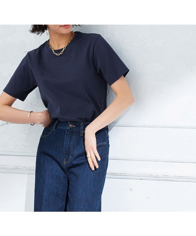 【ピエロ/Pierrot】のRASW コーマコットンベーシックTシャツ インテリア・キッズ・メンズ・レディースファッション・服の通販 founy(ファニー) 　ファッション　Fashion　レディースファッション　Fashion for Women　トップス・カットソー　Cut & Sew Tops　シャツ・ブラウス・オフィスカジュアル　Elegant Blouses & Button-Ups　ロングTシャツ・Tシャツ　Longline T-Shirts & Tees　エレガント 上品　Elegant　ネイビー|ID: prp329100004809794 ipo3291000000034907512