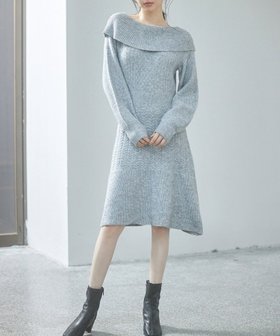【セゾンドパピヨン/SAISON DE PAPILLON】の2wayネック膝上丈ニットワンピース 人気、トレンドファッション・服の通販 founy(ファニー) ファッション Fashion レディースファッション Fashion for Women ワンピース Dresses ニットワンピース Knit Dresses スリーブ Sleeve, Long Sleeve / Short Sleeve フレア Flare, Flared ミックス Mix, Mixed Style ロング Long, Long-Length |ID:prp329100004809805