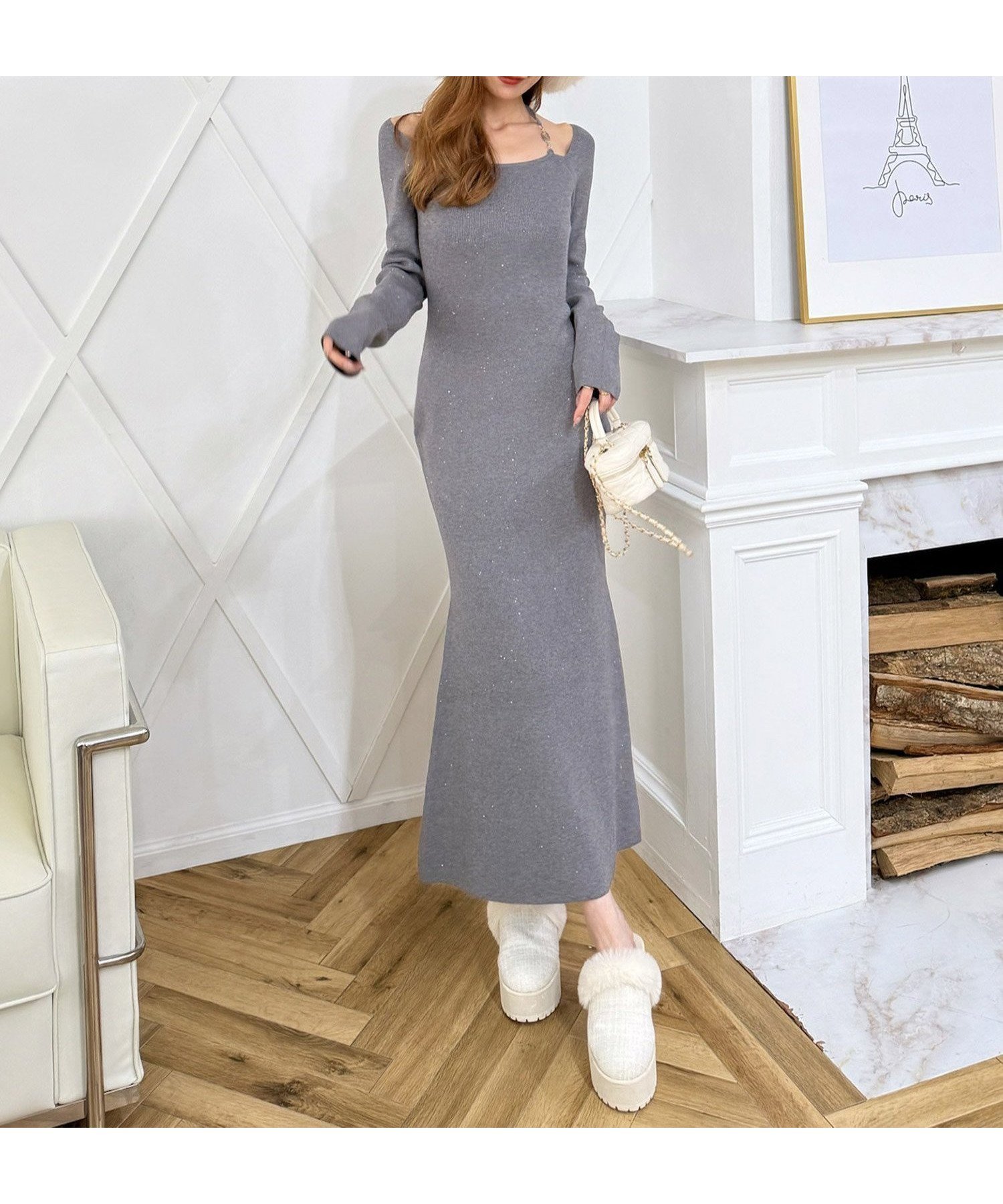 【ロイヤルパーティー/ROYAL PARTY】のスパンコールニットタイトワンピース インテリア・キッズ・メンズ・レディースファッション・服の通販 founy(ファニー) 　ファッション　Fashion　レディースファッション　Fashion for Women　ワンピース　Dresses　エレガント 上品　Elegant　スパンコール　Sequins, Sequin Embellishment　デコルテ　Décolleté, Neckline　フォルム　Silhouette, Form　マーメイド　Mermaid, Fishtail Silhouette　ラップ　Wrap, Wrap Design　グレー|ID: prp329100004809852 ipo3291000000034908016