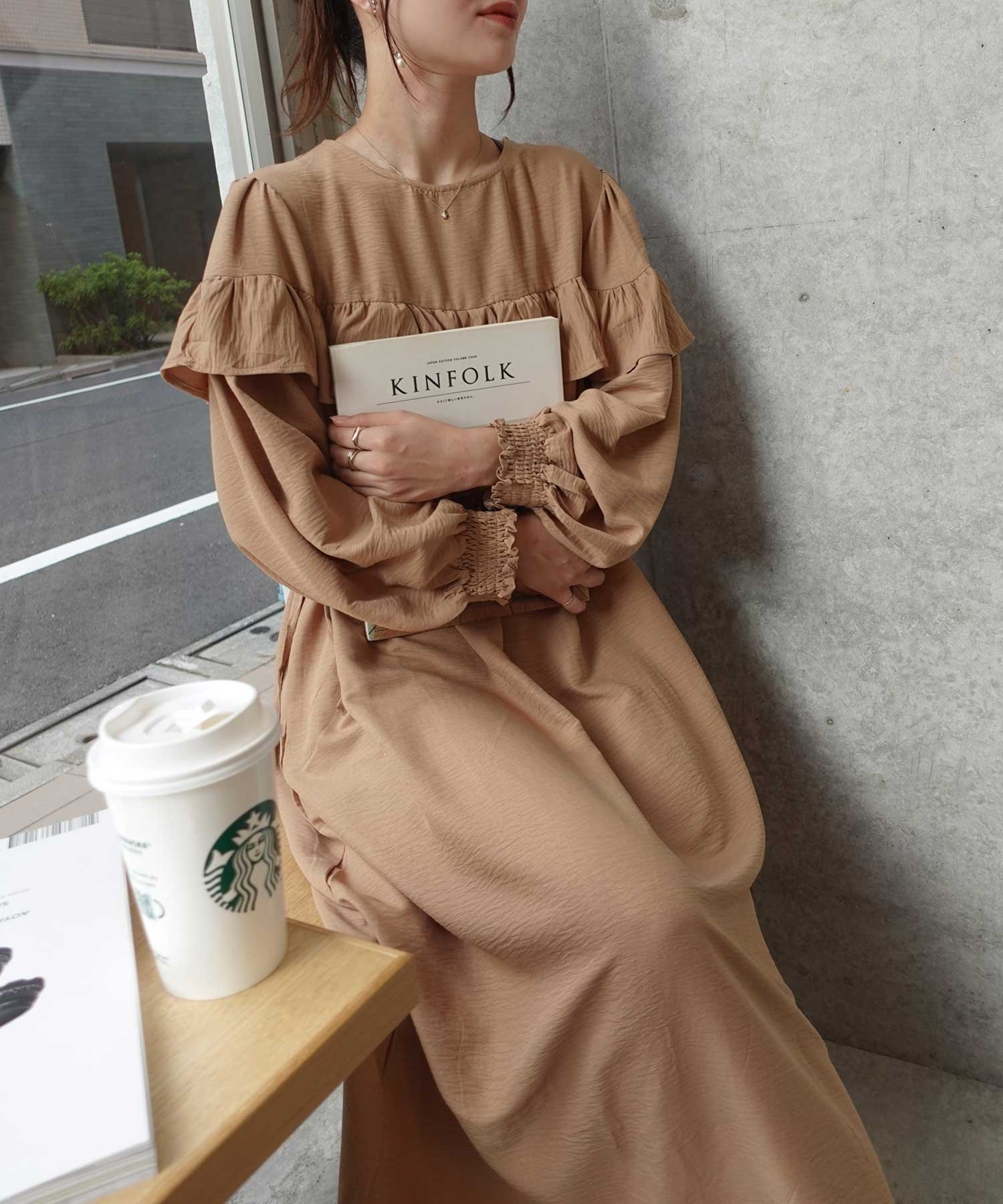 【コーナーズ/CORNERS】のウエストドロストフリルワンピース インテリア・キッズ・メンズ・レディースファッション・服の通販 founy(ファニー) ファッション Fashion レディースファッション Fashion for Women ワンピース Dresses ポケット Pocket, Pocket Detail ベージュ|ID: prp329100004809858 ipo3291000000034908076