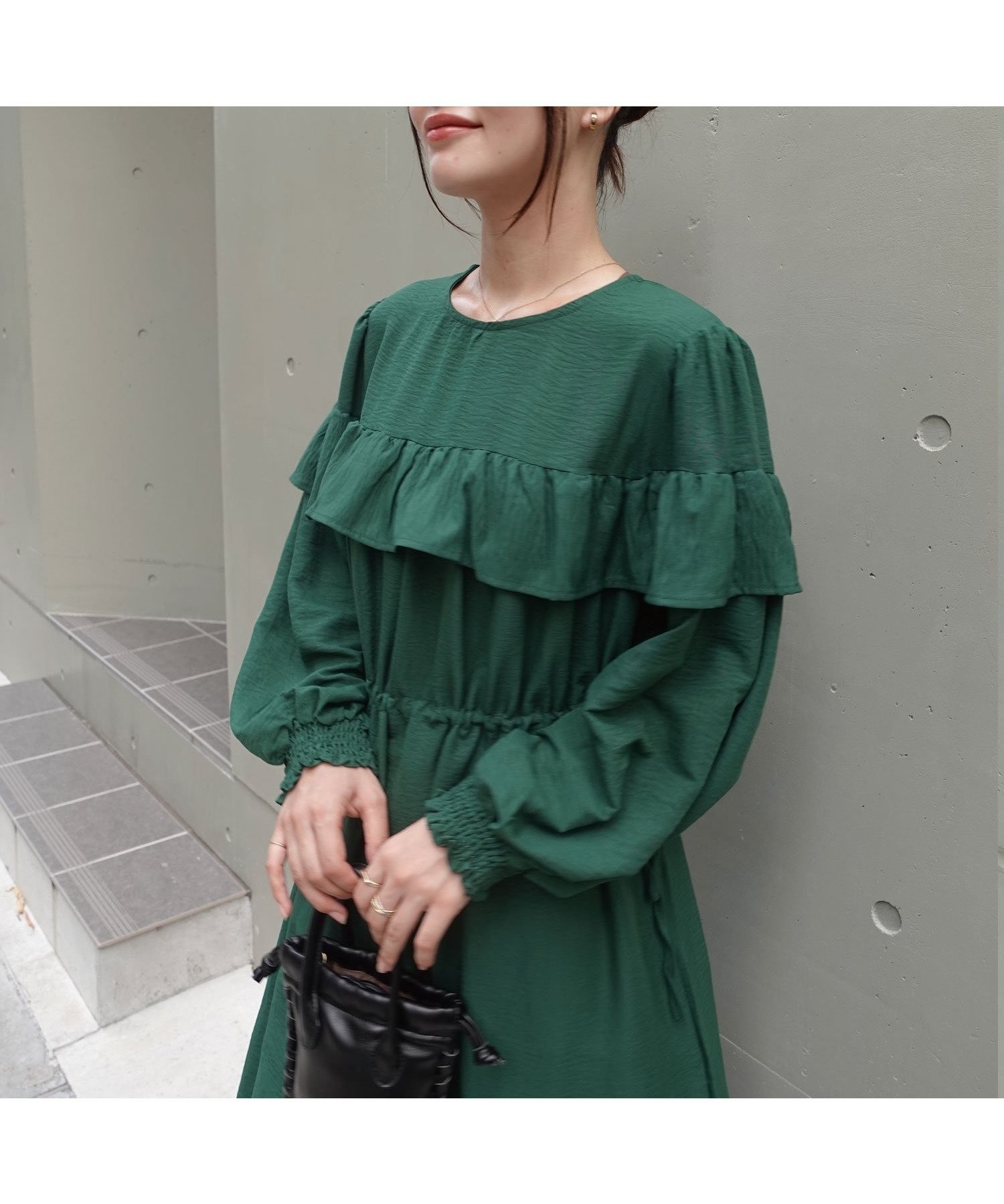 【コーナーズ/CORNERS】のウエストドロストフリルワンピース インテリア・キッズ・メンズ・レディースファッション・服の通販 founy(ファニー) ファッション Fashion レディースファッション Fashion for Women ワンピース Dresses ポケット Pocket, Pocket Detail グリーン|ID: prp329100004809858 ipo3291000000034908077