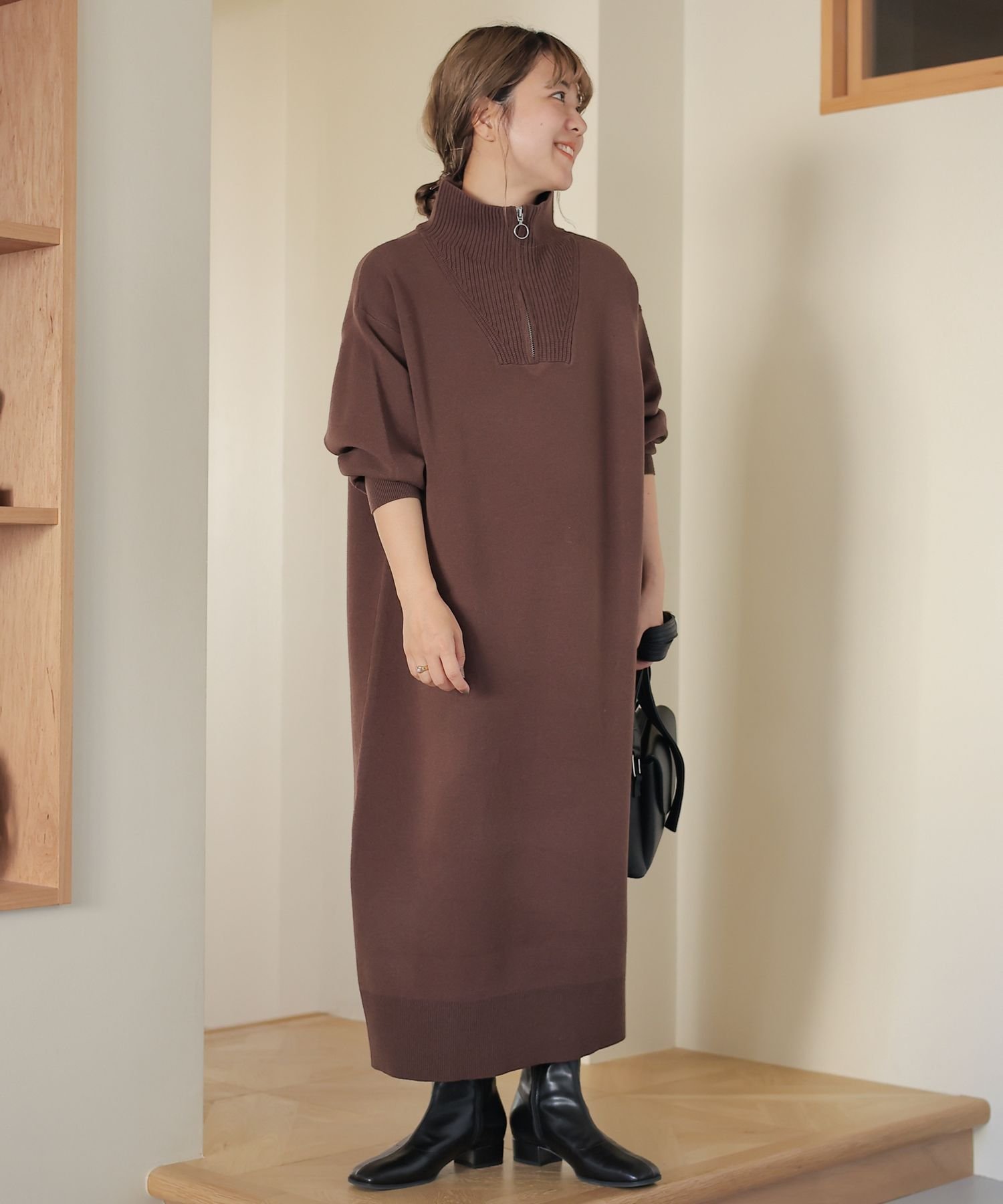 【スタディオ クリップ/studio CLIP】の【my fit CLIP/低身長スタッフ企画】3シーズン12ゲージハーフZIPワンピース インテリア・キッズ・メンズ・レディースファッション・服の通販 founy(ファニー) 　ファッション　Fashion　レディースファッション　Fashion for Women　ワンピース　Dresses　おすすめ　Recommended / Our Picks　インナー　Innerwear　スニーカー　Sneakers, Trainers　ハーフ　Half, Half-Length　バランス　Balance, Style Balance　人気　Popular, Best Seller　冬　Winter / This Winter　春　Spring　秋　Autumn　ブラウン50|ID: prp329100004809863 ipo3291000000034908098