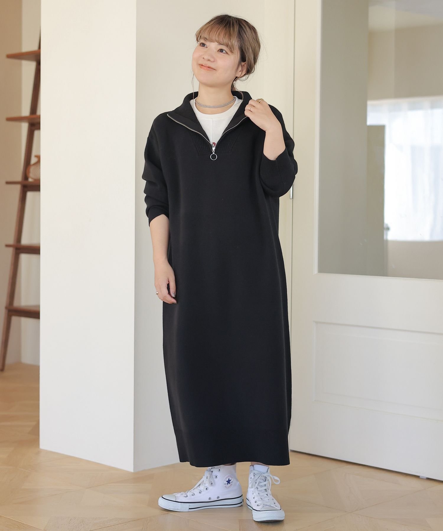 【スタディオ クリップ/studio CLIP】の【my fit CLIP/低身長スタッフ企画】3シーズン12ゲージハーフZIPワンピース インテリア・キッズ・メンズ・レディースファッション・服の通販 founy(ファニー) 　ファッション　Fashion　レディースファッション　Fashion for Women　ワンピース　Dresses　おすすめ　Recommended / Our Picks　インナー　Innerwear　スニーカー　Sneakers, Trainers　ハーフ　Half, Half-Length　バランス　Balance, Style Balance　人気　Popular, Best Seller　冬　Winter / This Winter　春　Spring　秋　Autumn　ブラック19|ID: prp329100004809863 ipo3291000000034908100