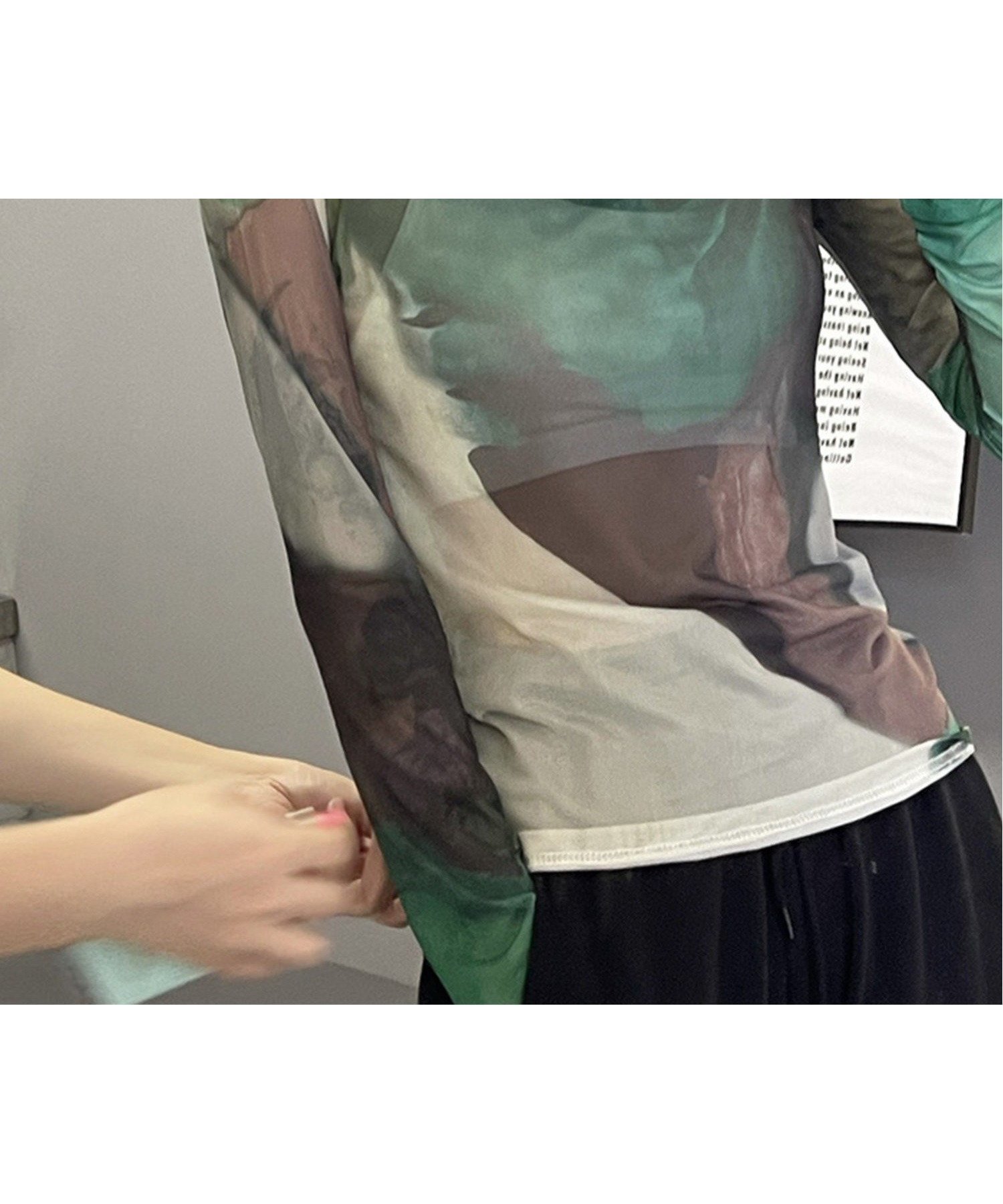 【アイモハ/aimoha】のaimoha -select-/アート配色透け感カットソー インテリア・キッズ・メンズ・レディースファッション・服の通販 founy(ファニー) ファッション Fashion レディースファッション Fashion for Women トップス・カットソー Cut & Sew Tops カットソー・ベーシックTシャツ Cut-and-Sewn Tops / Stretch Tees & Basics カットソー Cut and Sewn Top シアー Sheer, See-Through グリーン|ID: prp329100004810130 ipo3291000000034912353