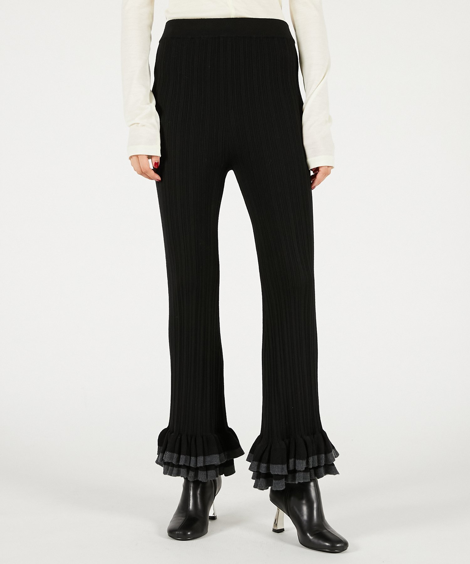 【プランク プロジェクト/PRANK PROJECT】のフリルヘムニットパンツ インテリア・キッズ・メンズ・レディースファッション・服の通販 founy(ファニー) 　ファッション　Fashion　レディースファッション　Fashion for Women　パンツ　Pants & Trousers　おすすめ　Recommended / Our Picks　シルク　Silk, 100% Silk　フリル　Frill, Ruffle　BLK|ID: prp329100004810321 ipo3291000000034914283