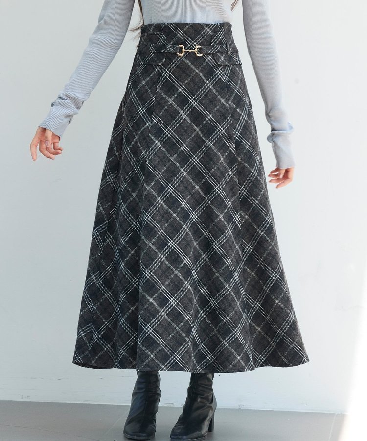 【セゾンドパピヨン/SAISON DE PAPILLON】のチェック柄ハイウェイトロング丈スカート インテリア・キッズ・メンズ・レディースファッション・服の通販 founy(ファニー) ファッション Fashion レディースファッション Fashion for Women スカート Skirts シャーリング Shirring, Ruched チェック Check, Plaid, Tartan 定番 Standard, Basic Item バイアス Bias, Diagonal Cut フレア Flare, Flared ブラック|ID: prp329100004810510 ipo3291000000034916288