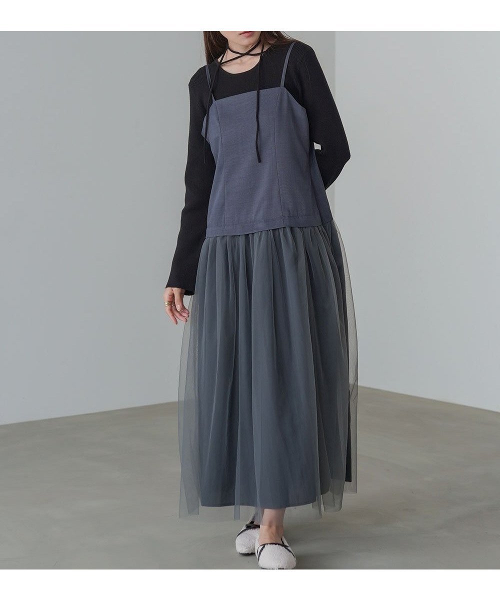 【バブ ブージュルード/Bab Bou Jeloud】の【低身長~高身長向けサイズあり】レイヤード風チュールキャミワンピース インテリア・キッズ・メンズ・レディースファッション・服の通販 founy(ファニー) ファッション Fashion レディースファッション Fashion for Women ワンピース Dresses キャミソールワンピース Camisole Dresses カーディガン Cardigan, Knitwear キャミワンピース Cami Dress, Slip Dress クラシカル Classical, Vintage-Inspired ショート Short, Short Length シンプル Simple, Minimal ジャケット Jacket, Outerwear スマート Smart, Elegant チェック Check, Plaid, Tartan チュール Tulip, Tulip Motif バランス Balance, Style Balance フェミニン Feminine, Girly レース Lace, Lace Fabric A/W・秋冬 Autumn/Winter おすすめ Recommended / Our Picks エレガント 上品 Elegant CCL|ID: prp329100004810529 ipo3291000000034916400